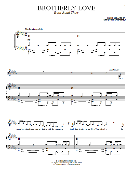 Download Stephen Sondheim Brotherly Love Sheet Music and learn how to play Piano & Vocal PDF digital score in minutes