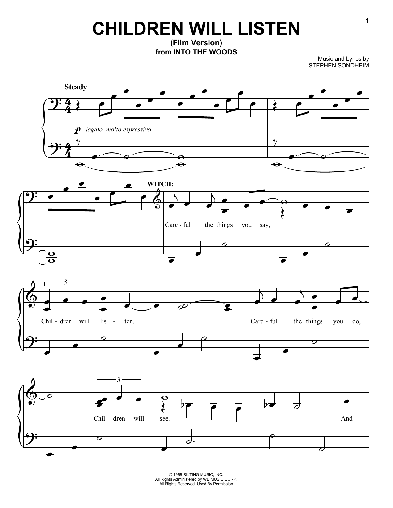 Download Stephen Sondheim Children Will Listen (from 'Into The Woods - Film Version') Sheet Music and learn how to play Easy Piano PDF digital score in minutes