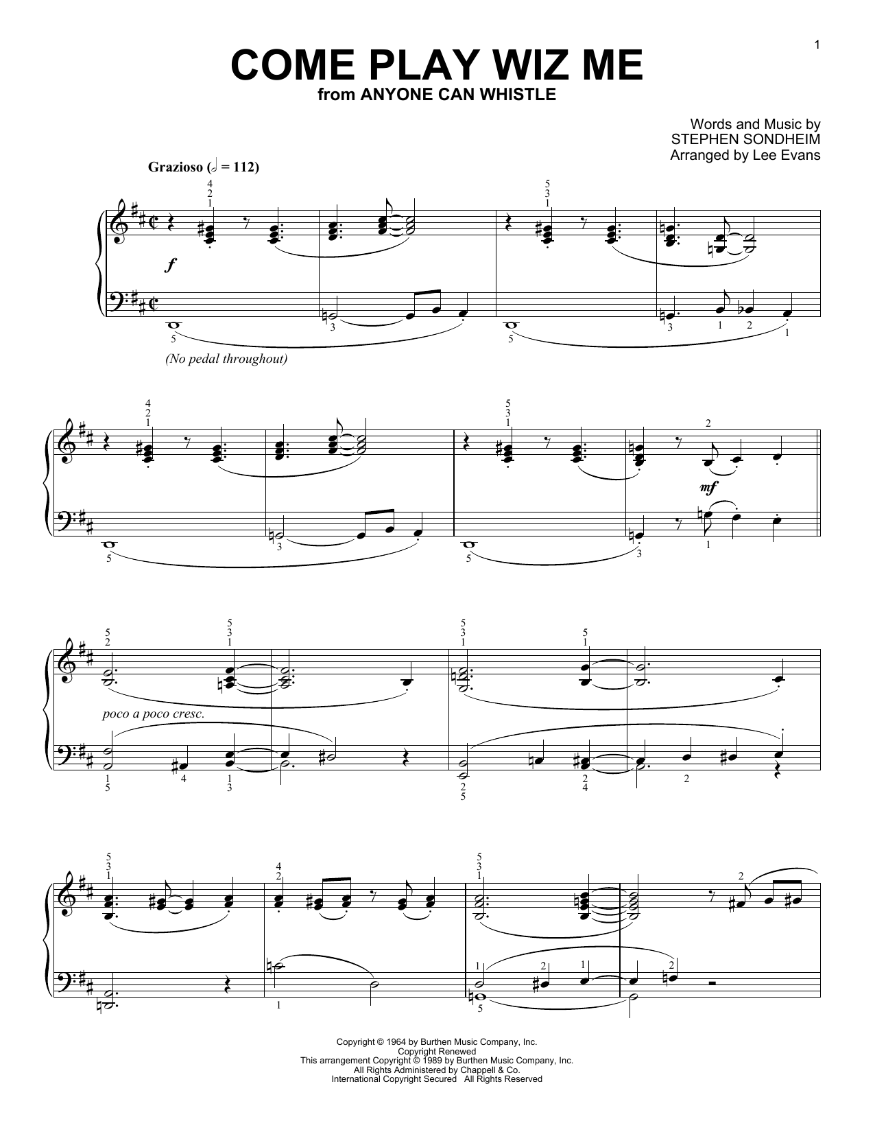 Download Stephen Sondheim Come Play Wiz Me (from Anyone Can Whistle) (arr. Lee Evans) Sheet Music and learn how to play Piano Solo PDF digital score in minutes