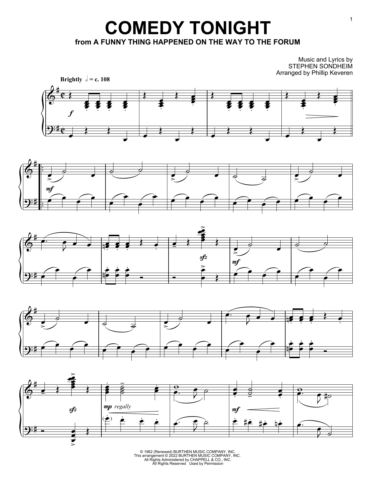 Download Stephen Sondheim Comedy Tonight (from A Funny Thing Happened...) (arr. Phillip Keveren) Sheet Music and learn how to play Piano Solo PDF digital score in minutes