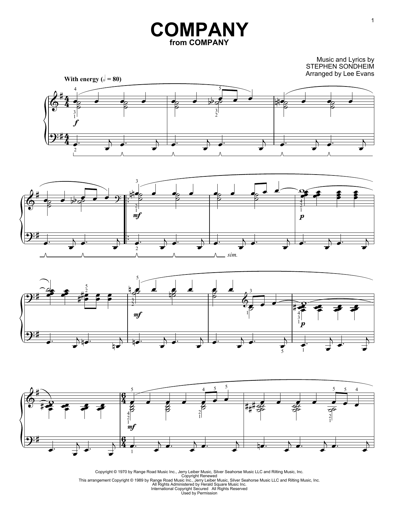 Download Stephen Sondheim Company (from Company) (arr. Lee Evans) Sheet Music and learn how to play Piano Solo PDF digital score in minutes