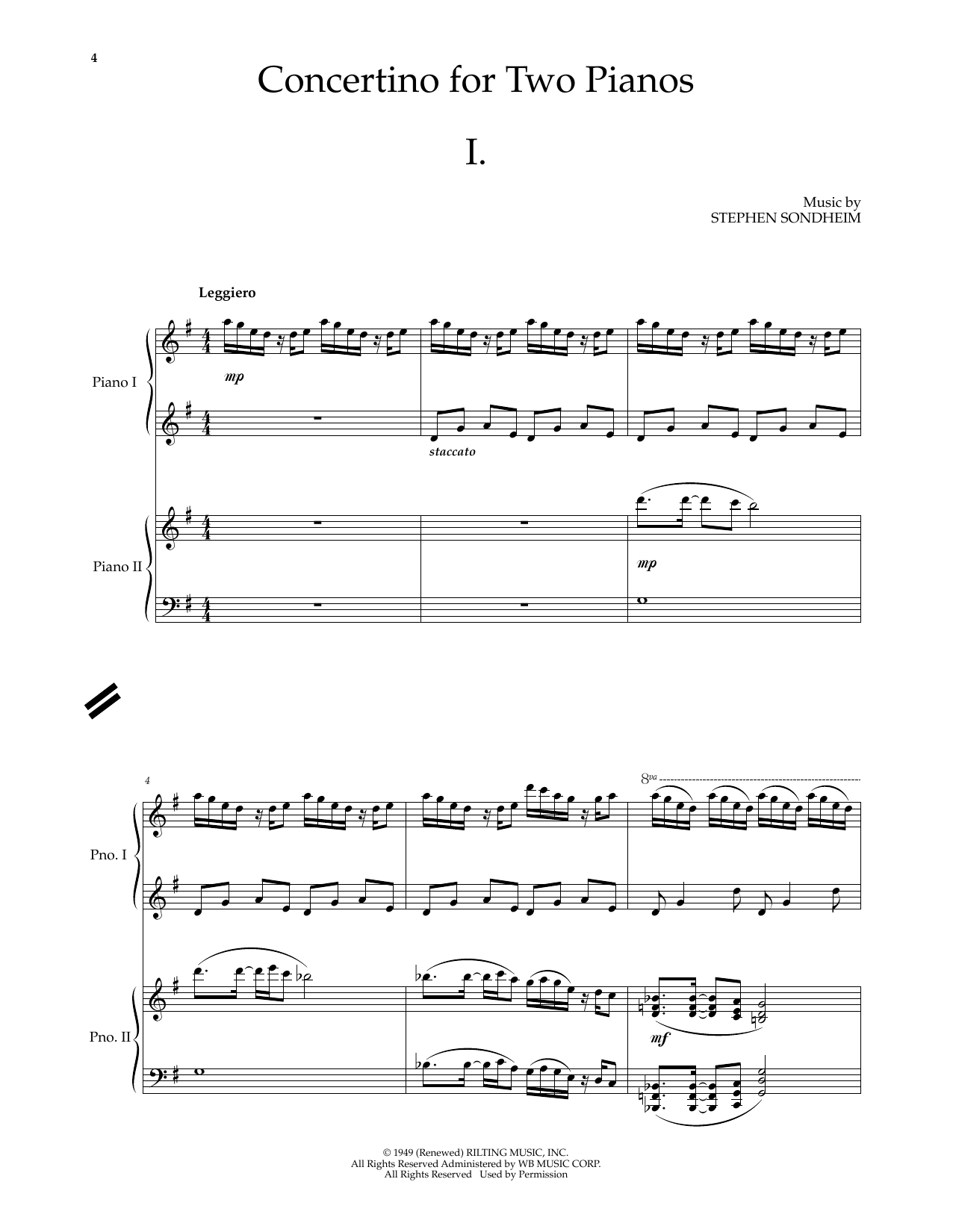 Download Stephen Sondheim Concertino For Two Pianos Sheet Music and learn how to play Piano Duet PDF digital score in minutes