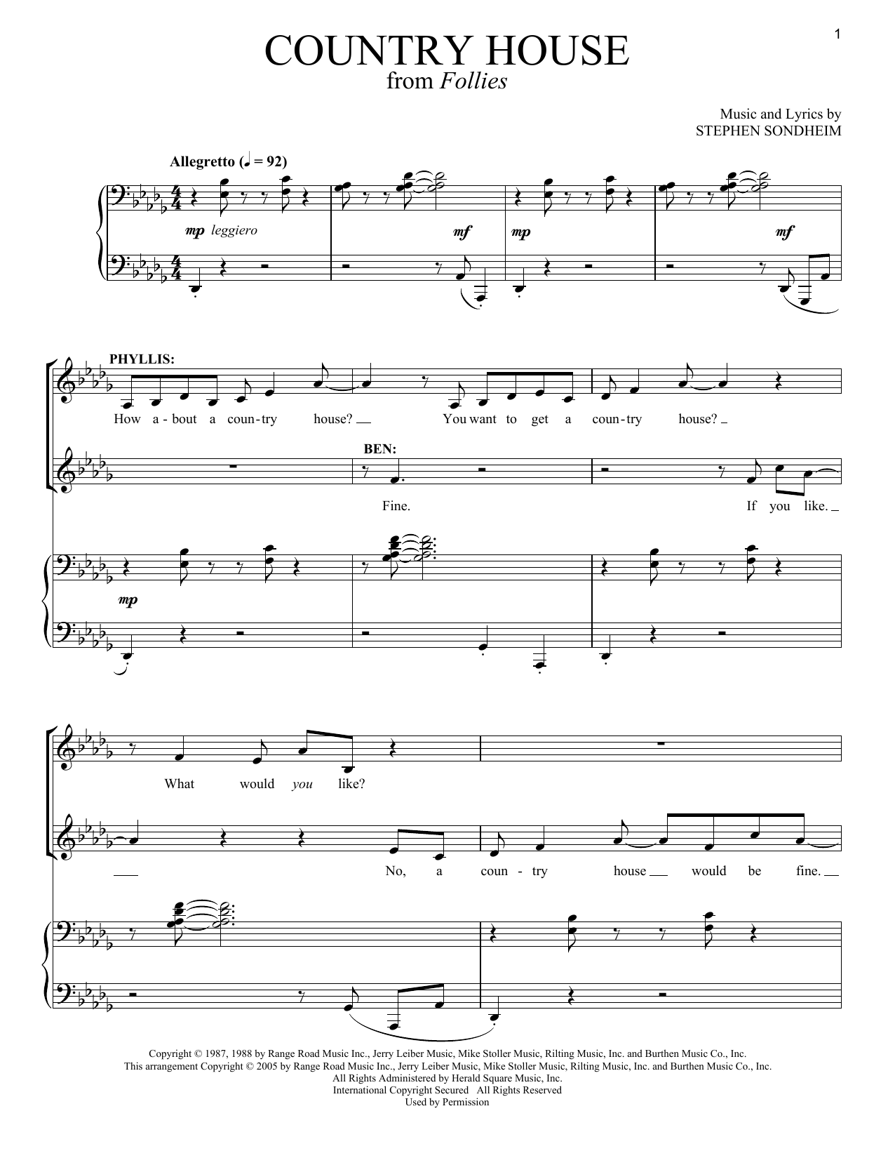 Download Stephen Sondheim Country House (1987) Sheet Music and learn how to play Vocal Duet PDF digital score in minutes