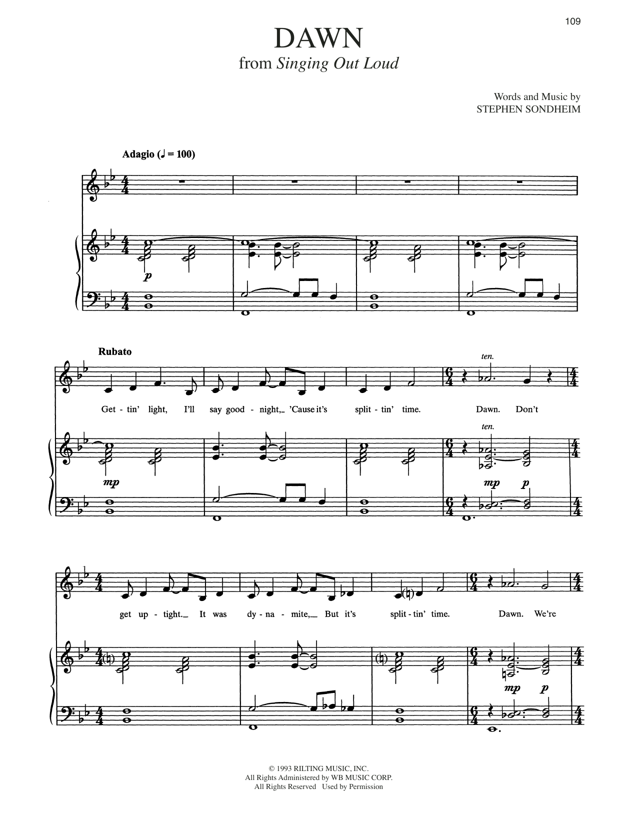 Download Stephen Sondheim Dawn Sheet Music and learn how to play Piano & Vocal PDF digital score in minutes