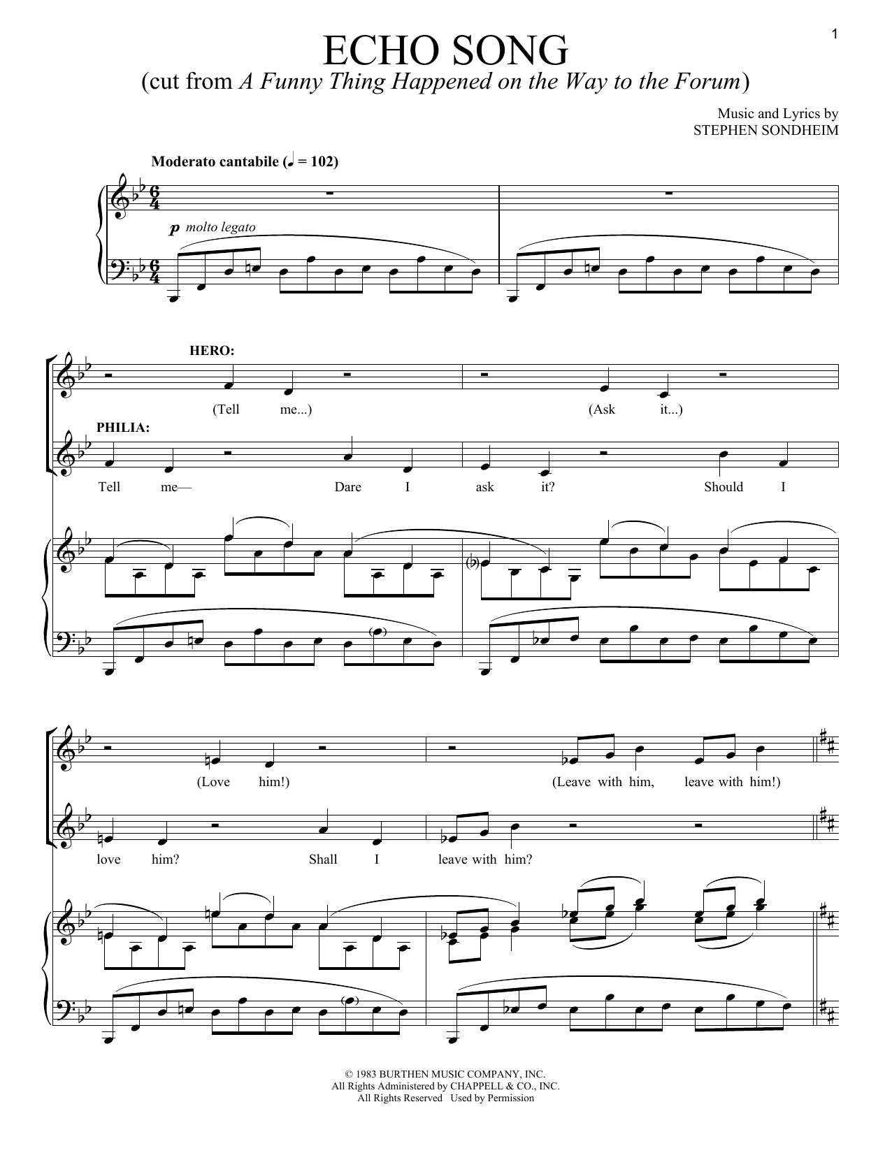 Download Stephen Sondheim Echo Song Sheet Music and learn how to play Piano & Vocal PDF digital score in minutes