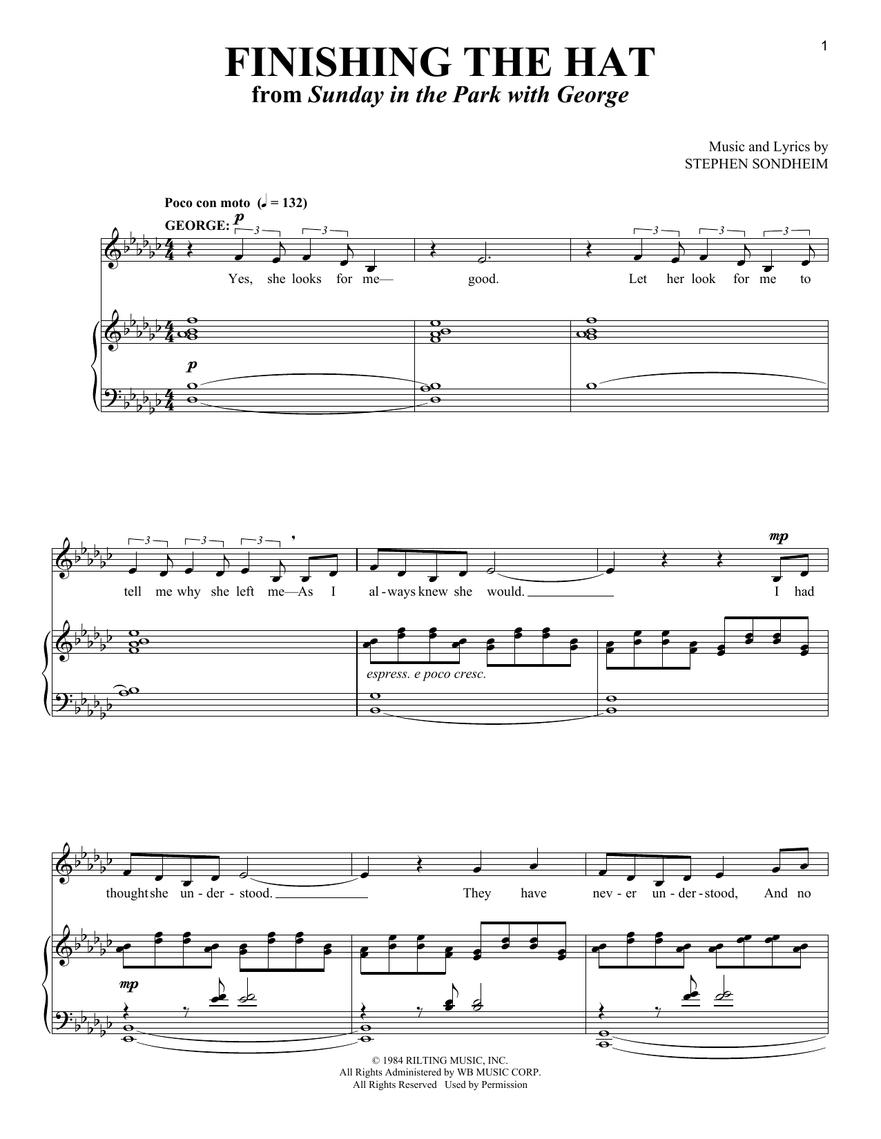 Download Stephen Sondheim Finishing The Hat Sheet Music and learn how to play Piano & Vocal PDF digital score in minutes
