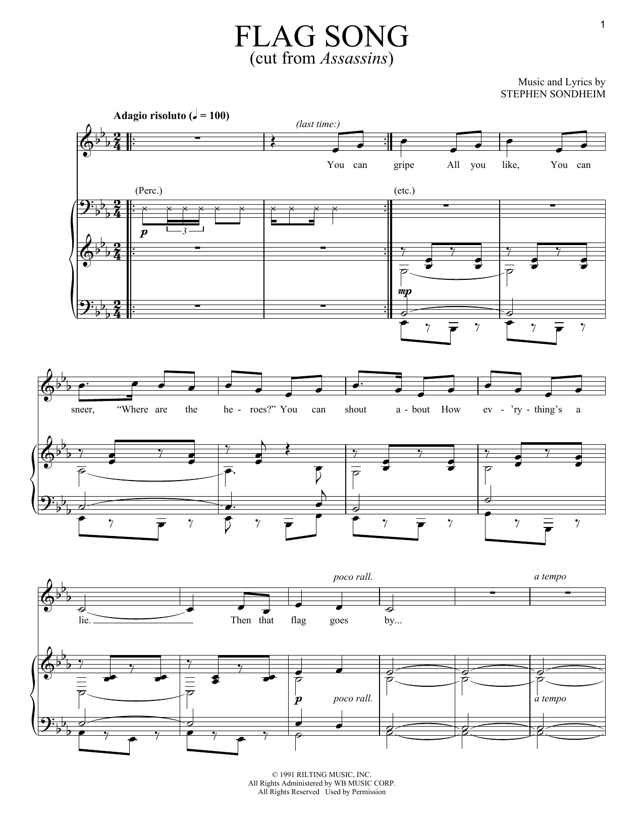 Download Stephen Sondheim Flag Song Sheet Music and learn how to play Piano & Vocal PDF digital score in minutes
