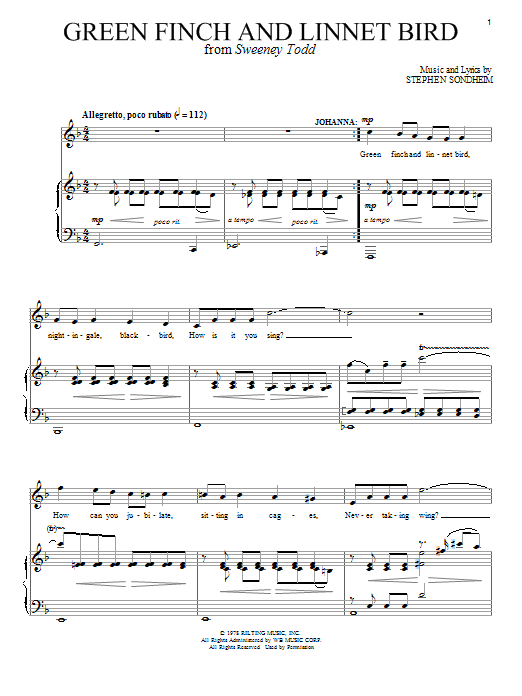 Download Stephen Sondheim Green Finch And Linnet Bird Sheet Music and learn how to play Piano, Vocal & Guitar (Right-Hand Melody) PDF digital score in minutes
