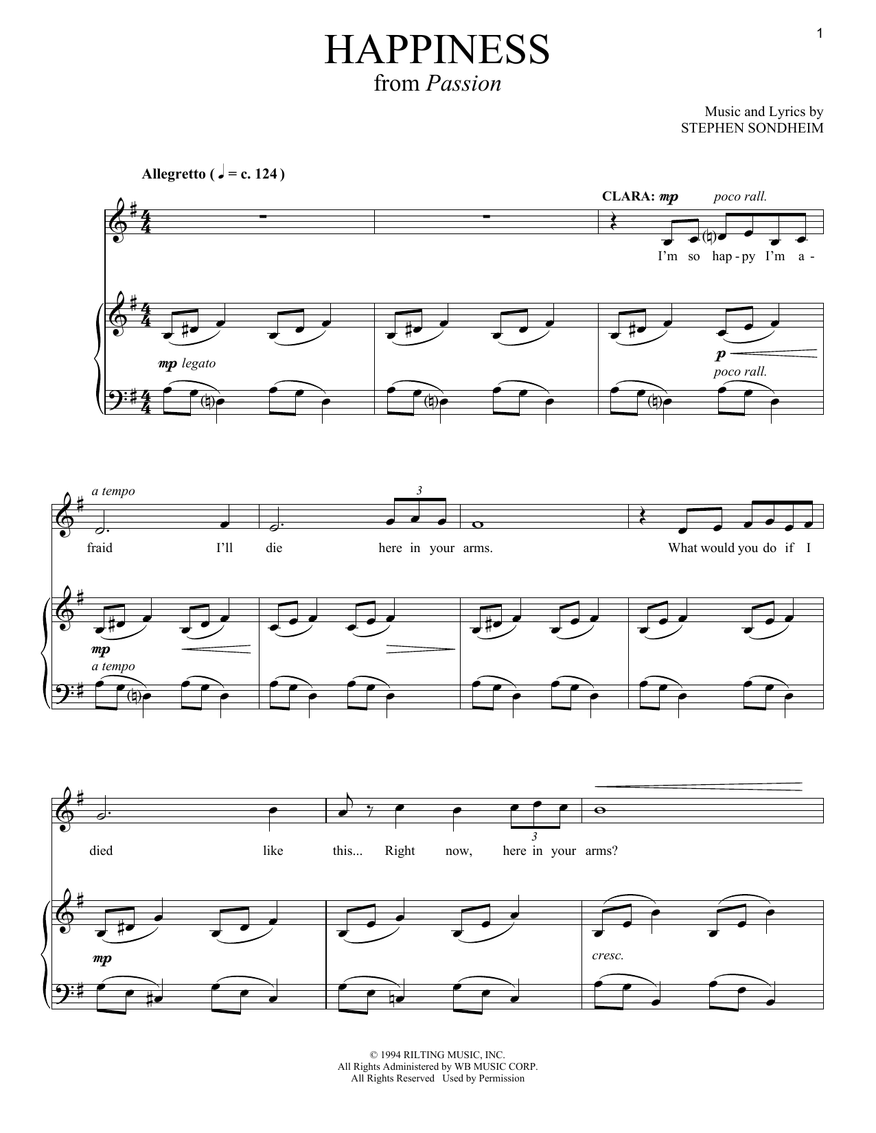 Download Stephen Sondheim Happiness Sheet Music and learn how to play Piano & Vocal PDF digital score in minutes