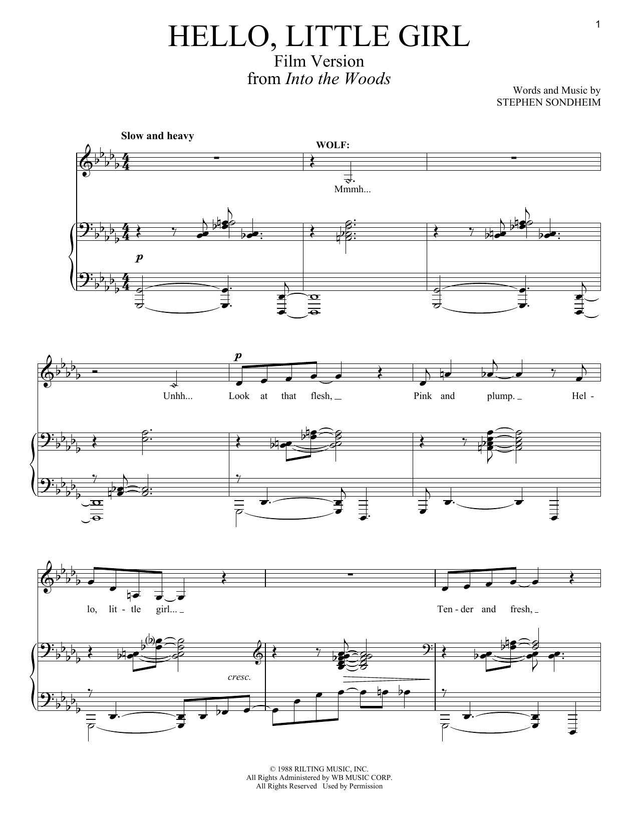 Download Stephen Sondheim Hello Little Girl (from 'Into The Woods - Film Version') Sheet Music and learn how to play Piano & Vocal PDF digital score in minutes