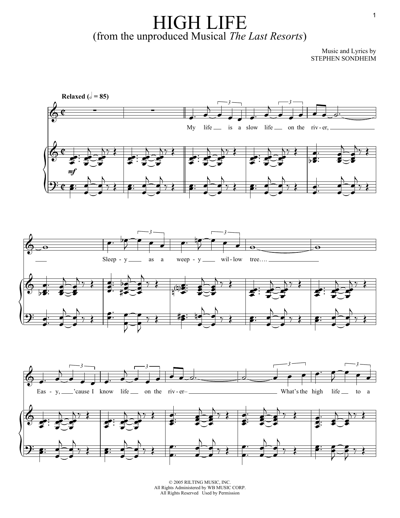 Download Stephen Sondheim High Life Sheet Music and learn how to play Piano & Vocal PDF digital score in minutes