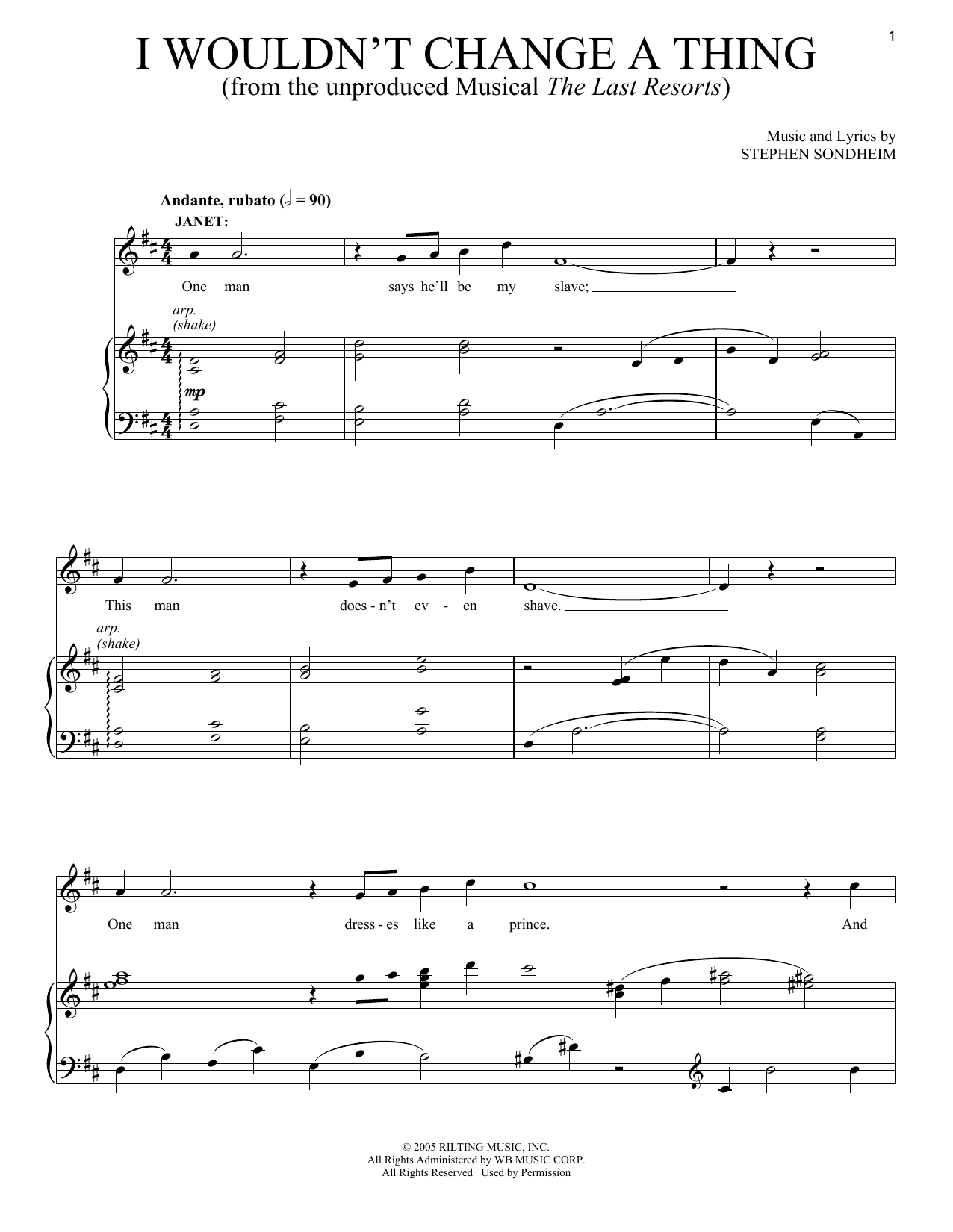 Download Stephen Sondheim I Wouldn't Change A Thing Sheet Music and learn how to play Piano & Vocal PDF digital score in minutes