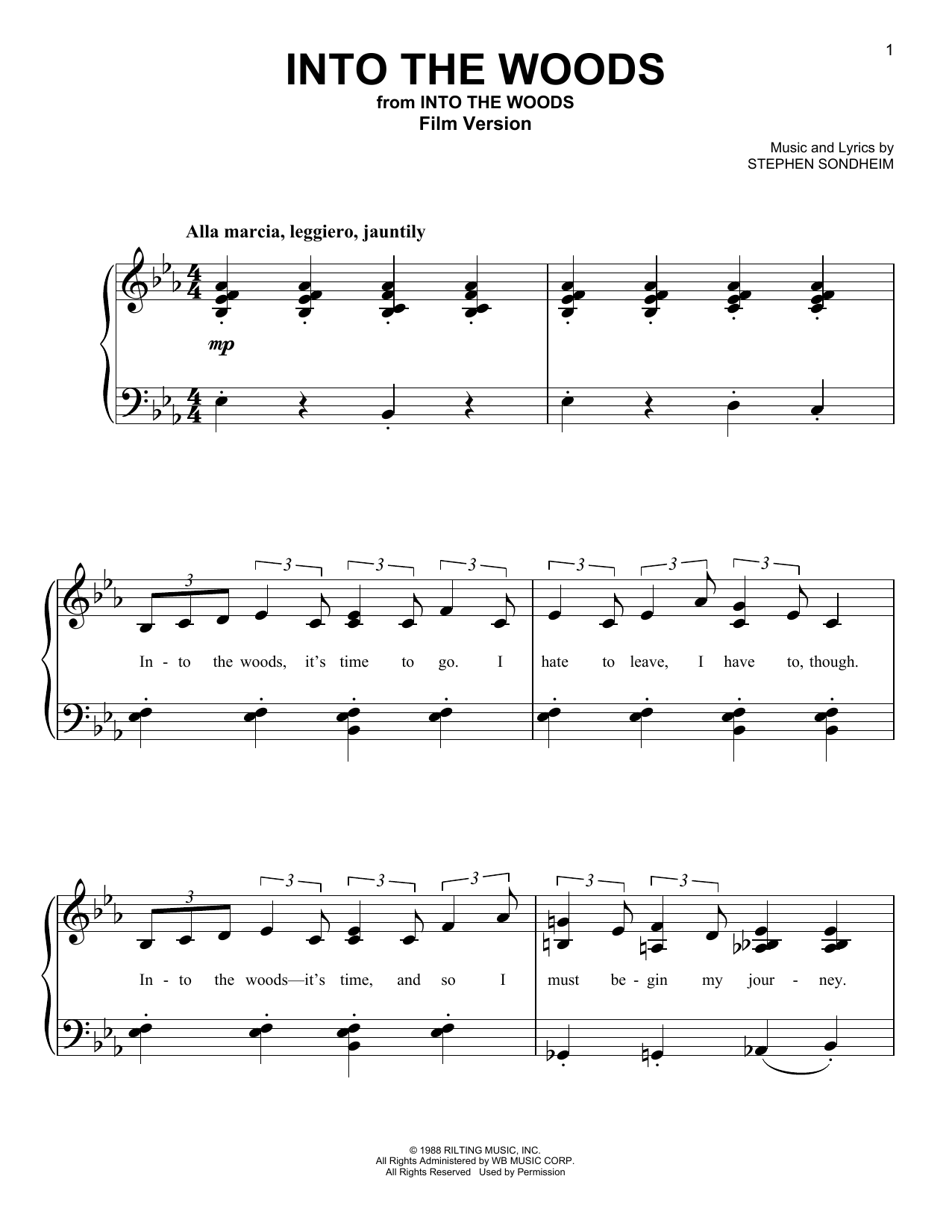Download Stephen Sondheim Into The Woods (Film Version) Sheet Music and learn how to play Easy Piano PDF digital score in minutes