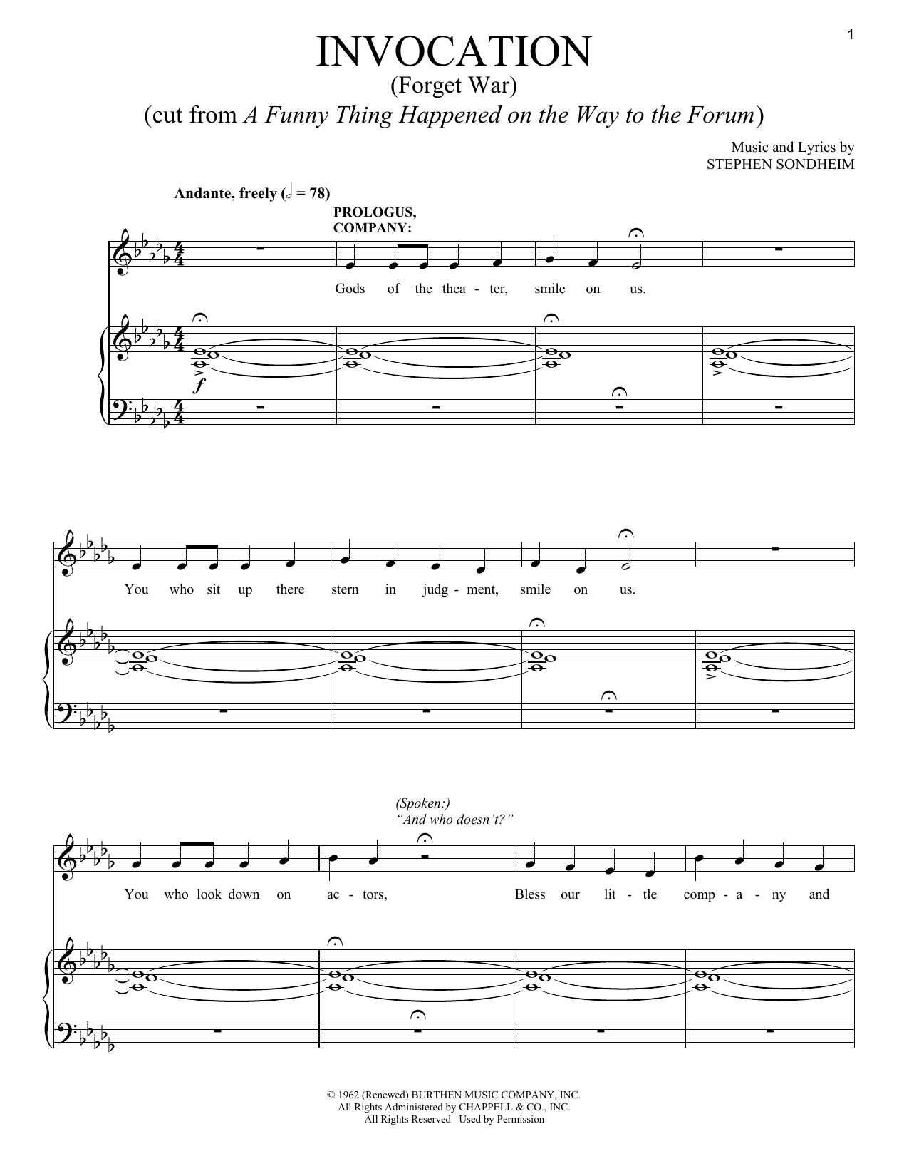 Download Stephen Sondheim Invocation (Forget War) Sheet Music and learn how to play Piano & Vocal PDF digital score in minutes
