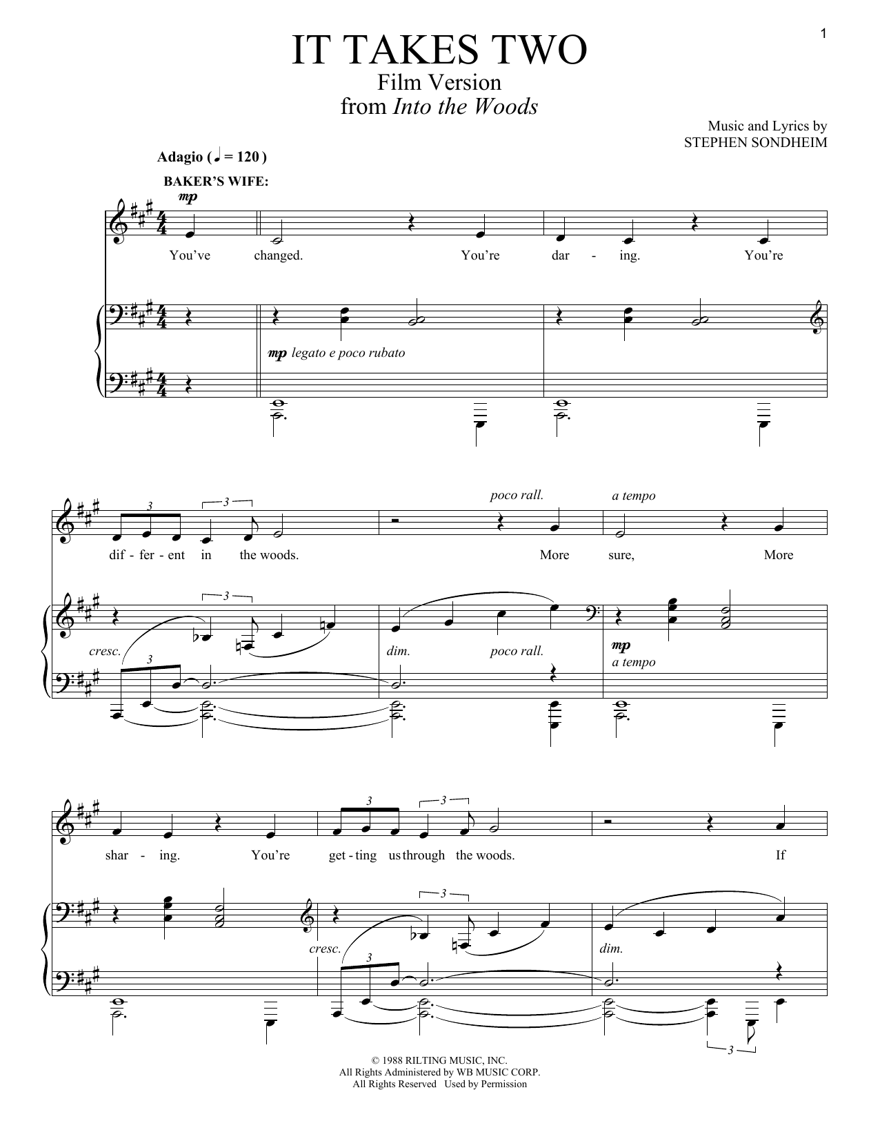 Download Stephen Sondheim It Takes Two (from 'Into The Woods - Film Version') Sheet Music and learn how to play Piano & Vocal PDF digital score in minutes