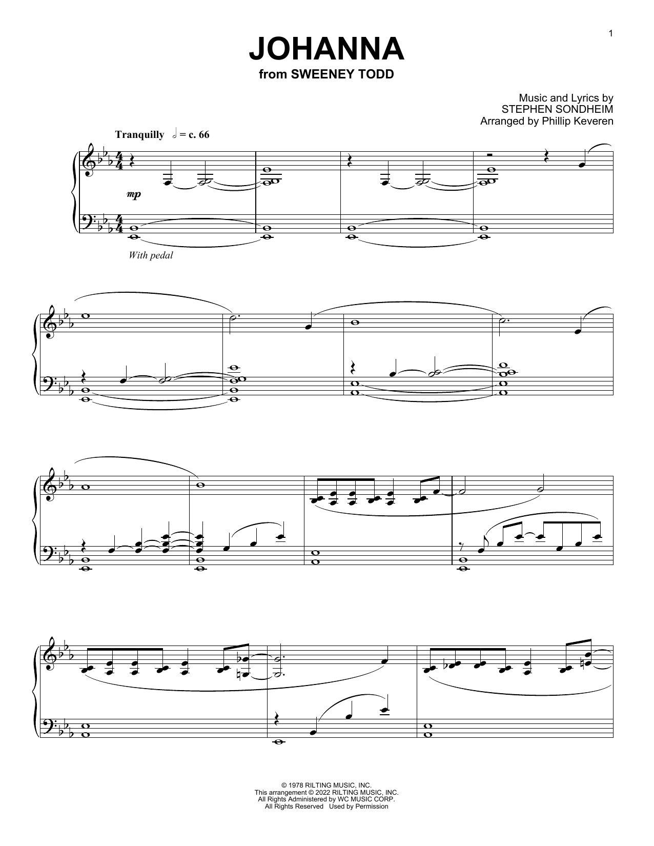 Download Stephen Sondheim Johanna (from Sweeney Todd) (arr. Phillip Keveren) Sheet Music and learn how to play Piano Solo PDF digital score in minutes