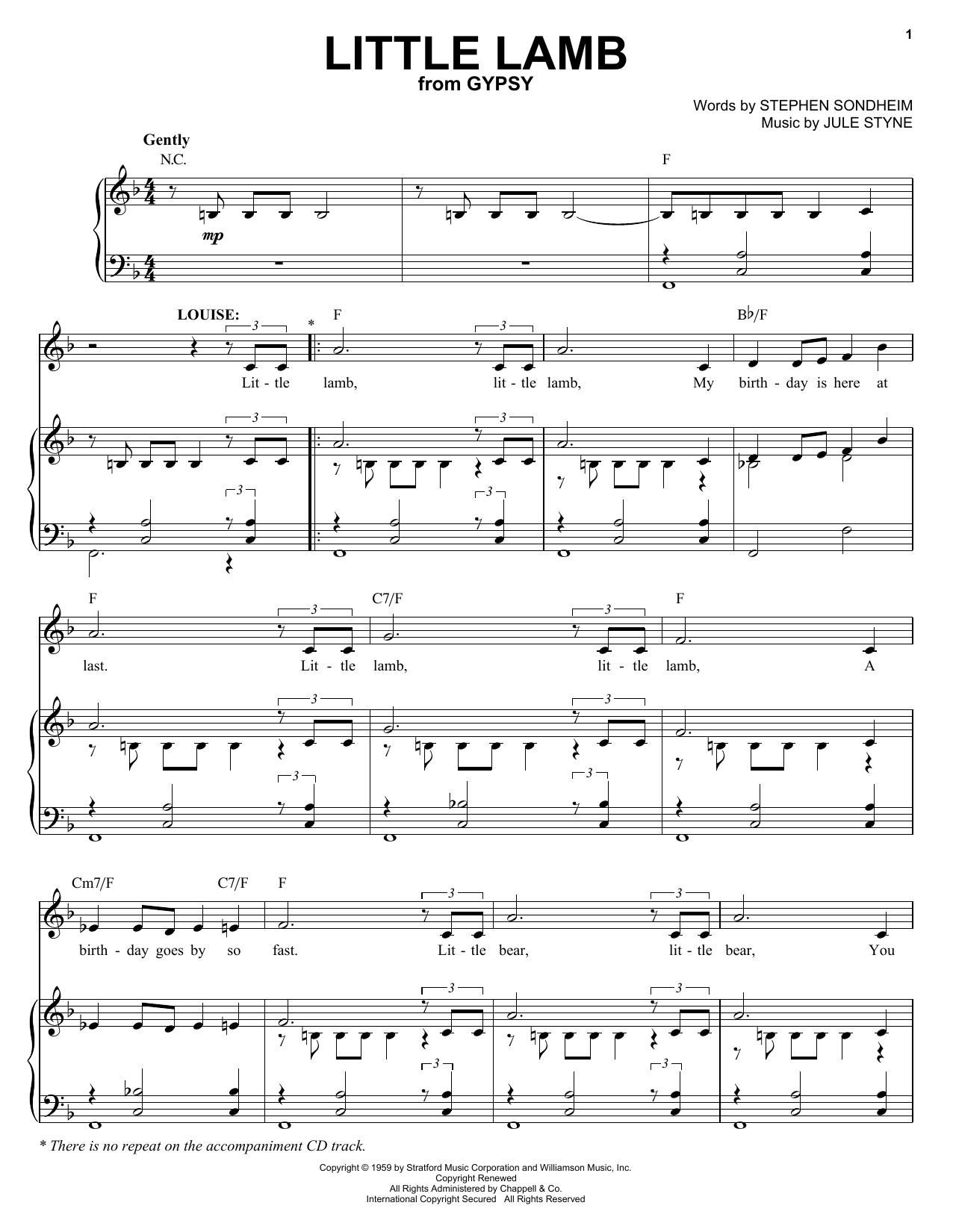 Download Stephen Sondheim Little Lamb Sheet Music and learn how to play Piano & Vocal PDF digital score in minutes