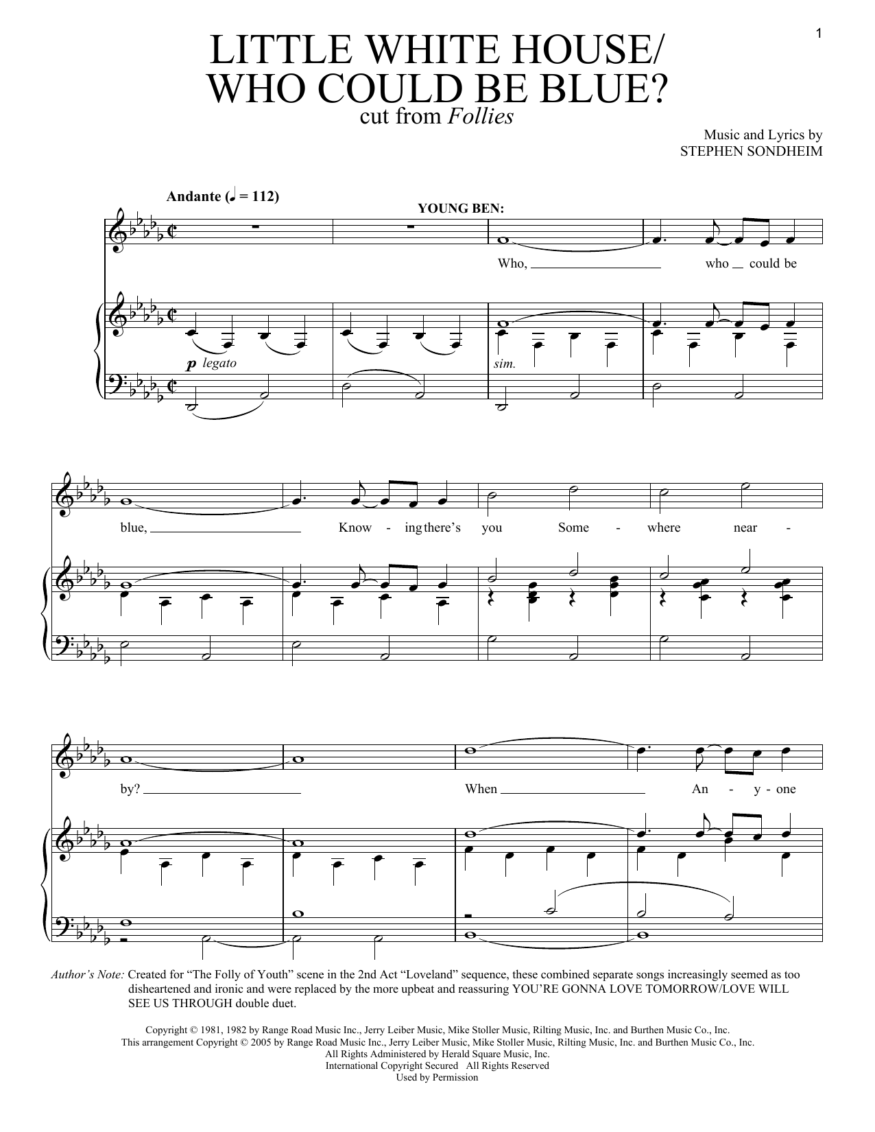 Download Stephen Sondheim Little White House/Who Could Be Blue? Sheet Music and learn how to play Vocal Duet PDF digital score in minutes