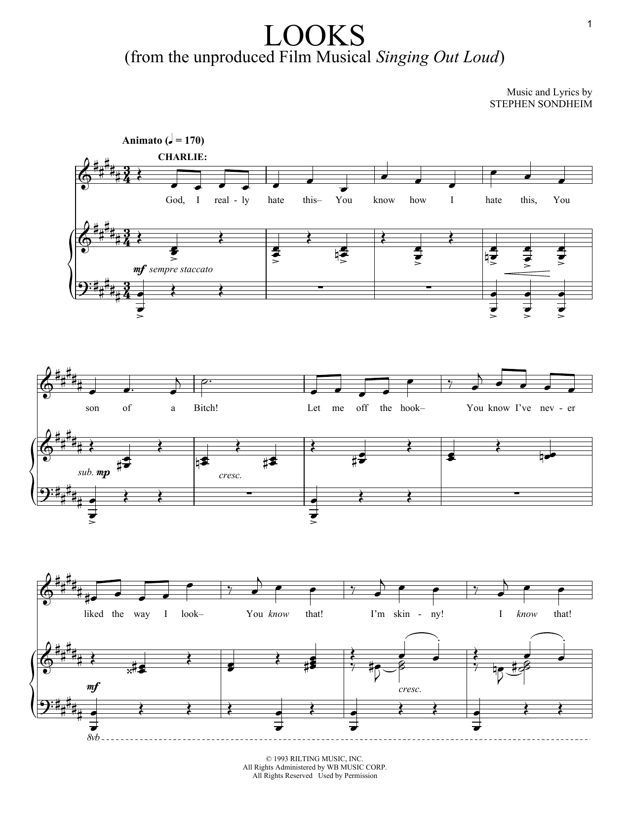 Download Stephen Sondheim Looks Sheet Music and learn how to play Piano & Vocal PDF digital score in minutes