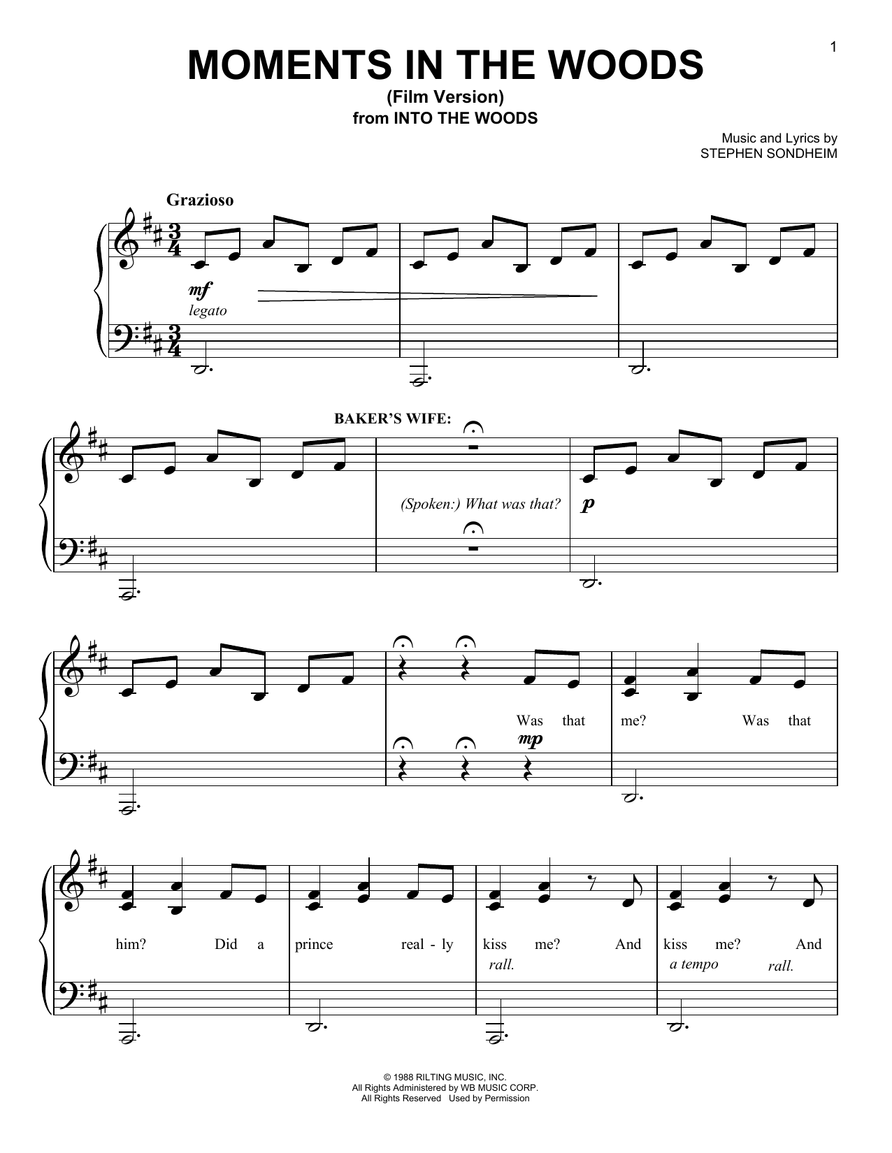 Download Stephen Sondheim Moments In The Woods (from 'Into The Woods - Film Version') Sheet Music and learn how to play Piano & Vocal PDF digital score in minutes