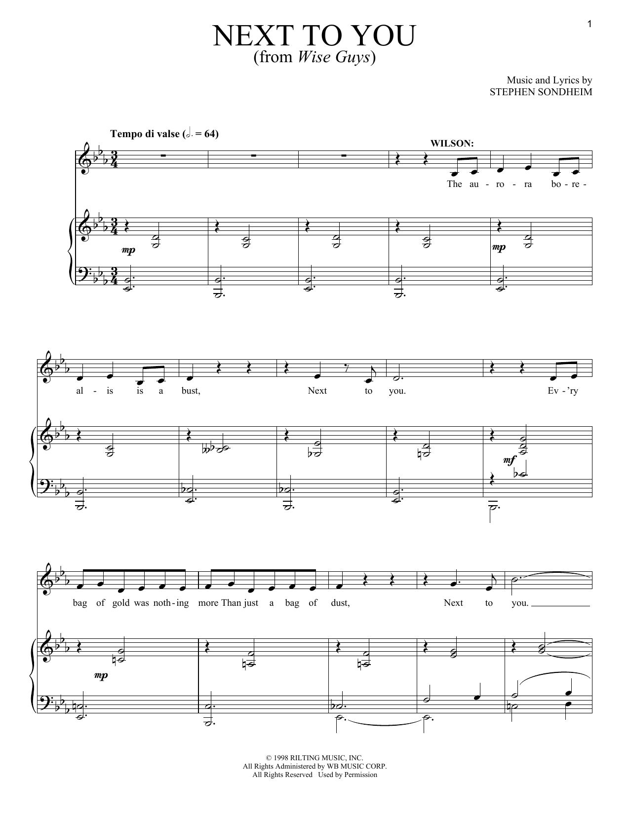 Download Stephen Sondheim Next To You Sheet Music and learn how to play Piano & Vocal PDF digital score in minutes