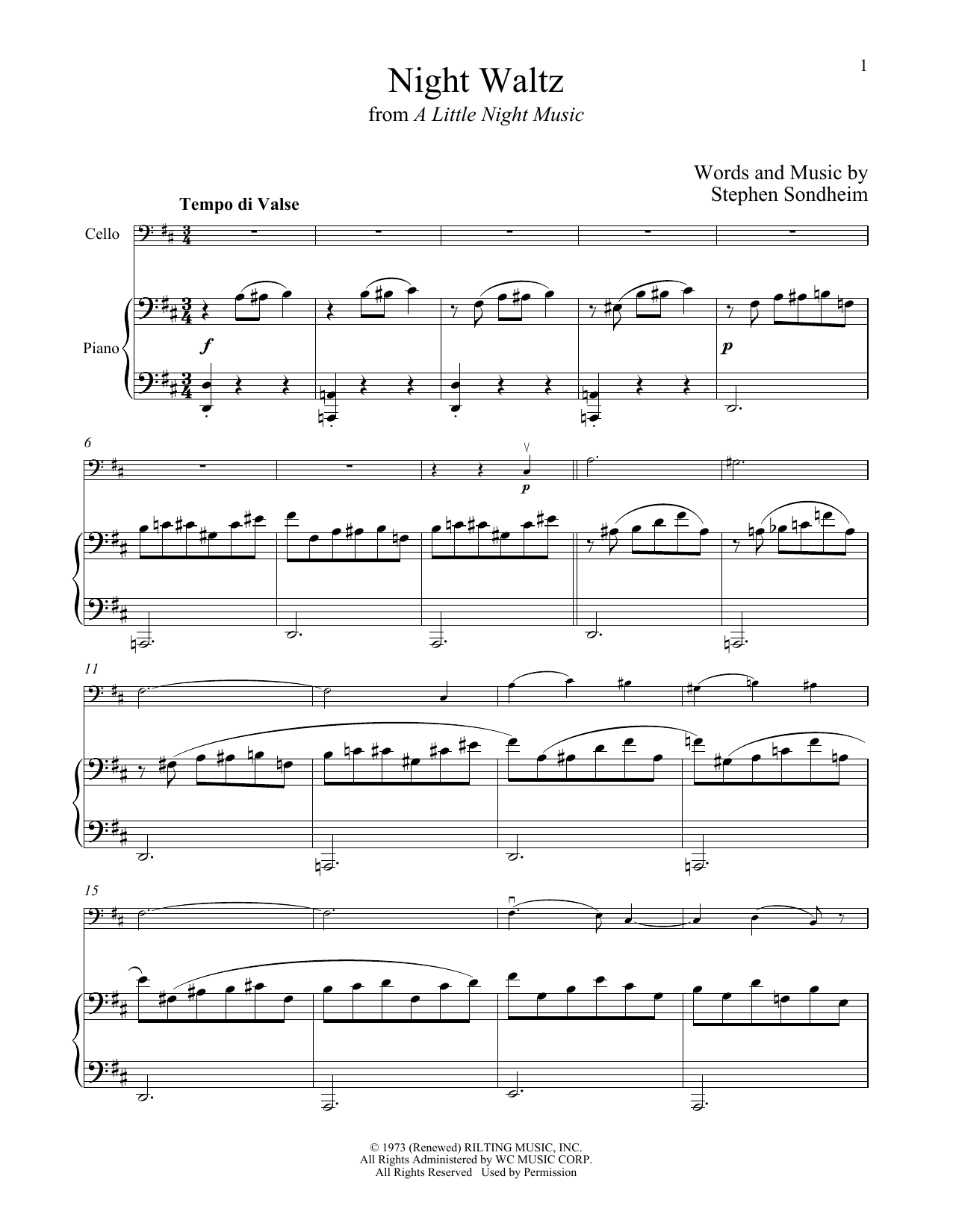 Download Stephen Sondheim Night Waltz (from A Little Night Music) Sheet Music and learn how to play Violin and Piano PDF digital score in minutes