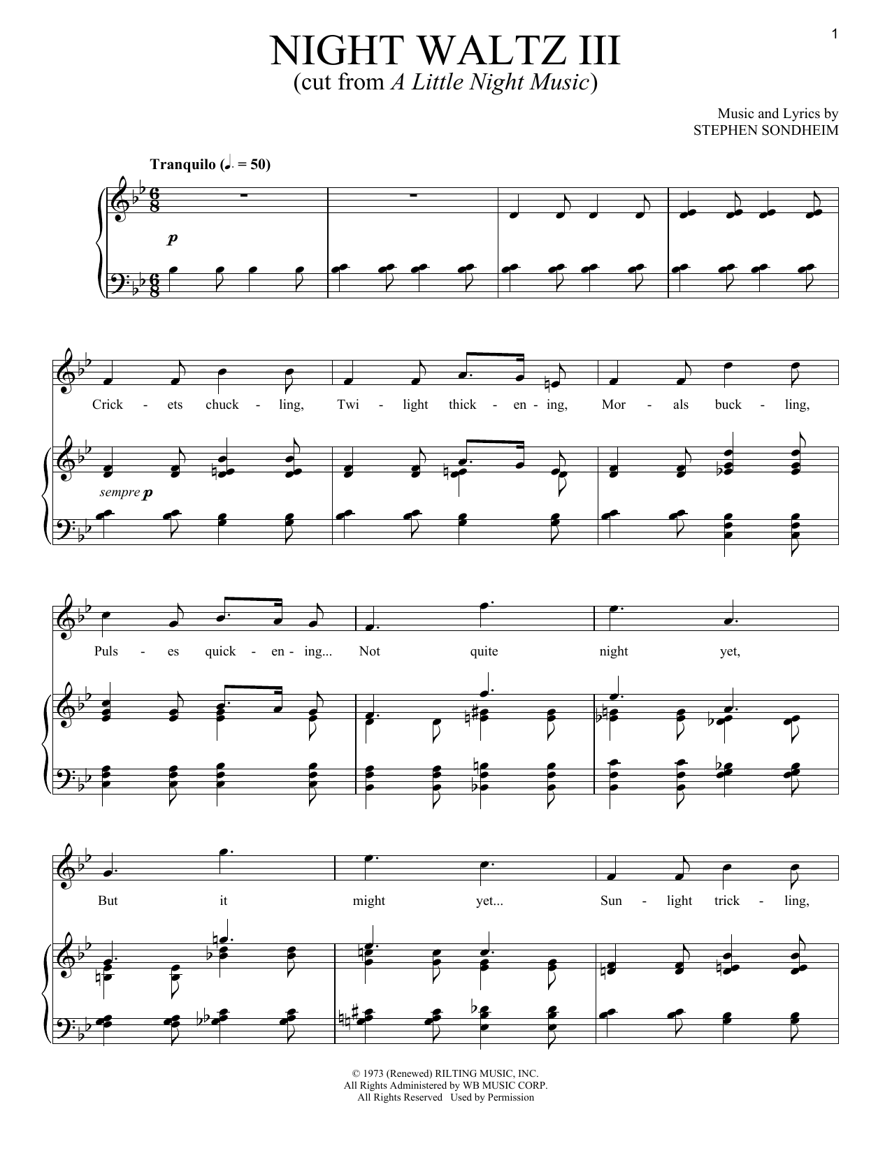 Download Stephen Sondheim Night Waltz III Sheet Music and learn how to play Piano & Vocal PDF digital score in minutes