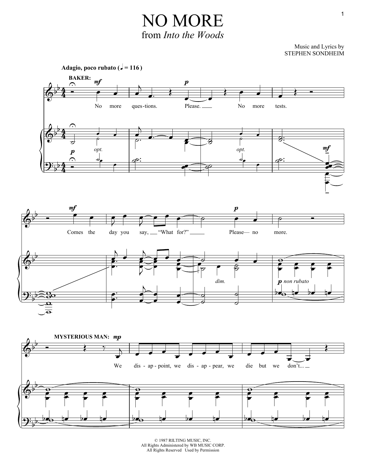 Download Stephen Sondheim No More Sheet Music and learn how to play Piano & Vocal PDF digital score in minutes