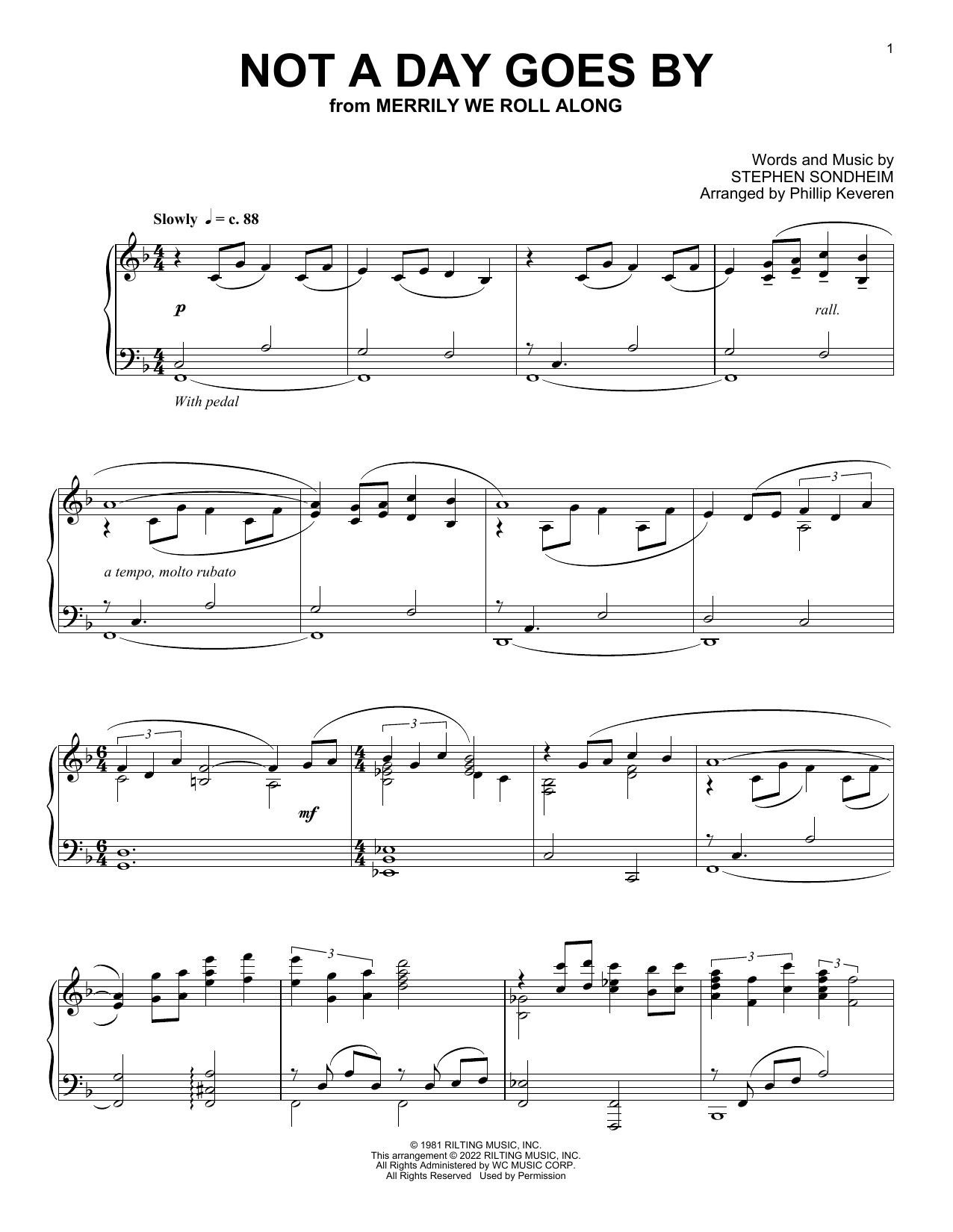 Download Stephen Sondheim Not A Day Goes By (from Merrily We Roll Along) (arr. Phillip Keveren) Sheet Music and learn how to play Piano Solo PDF digital score in minutes
