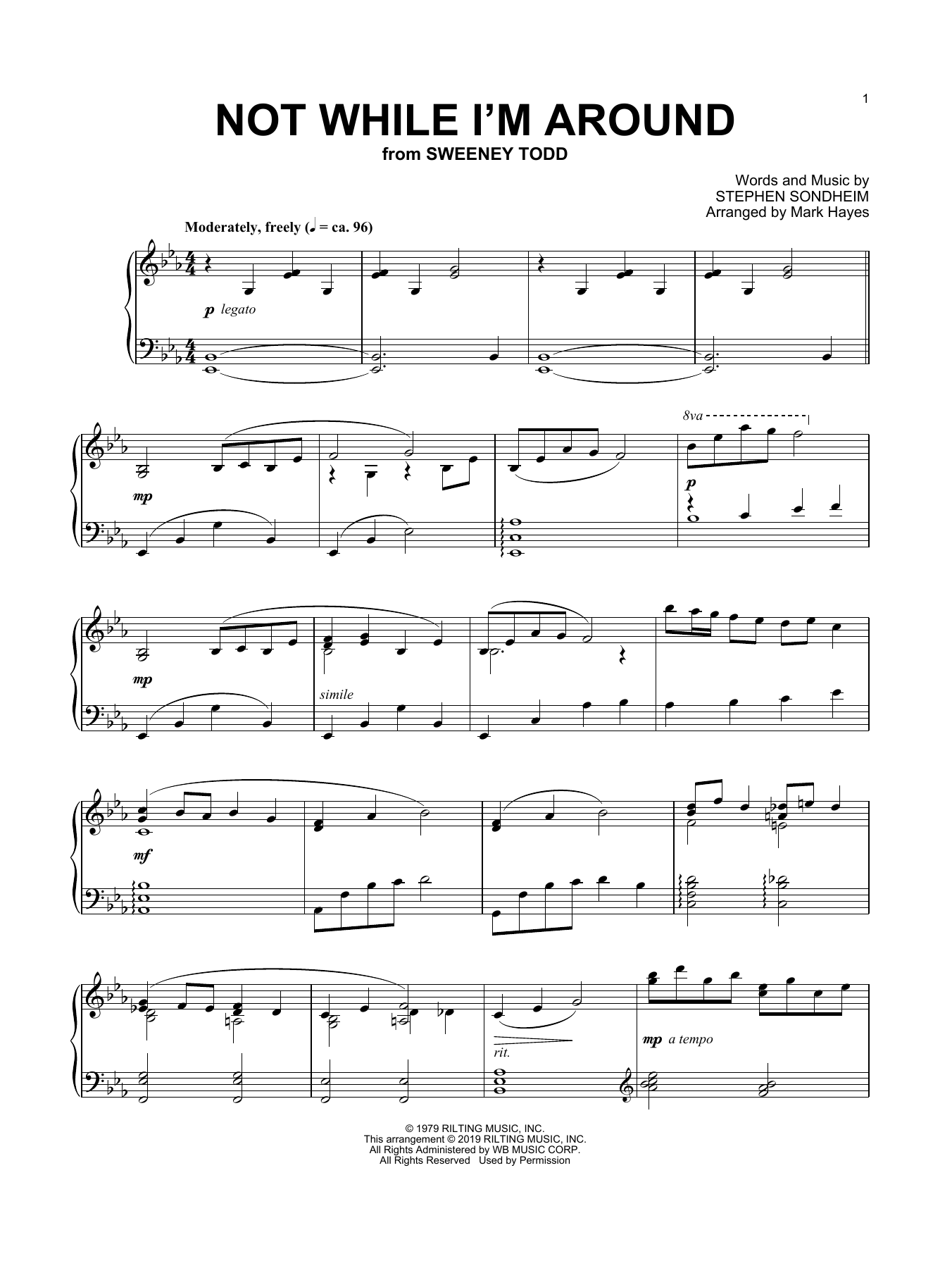 Download Stephen Sondheim Not While I'm Around (arr. Mark Hayes) Sheet Music and learn how to play Piano Solo PDF digital score in minutes