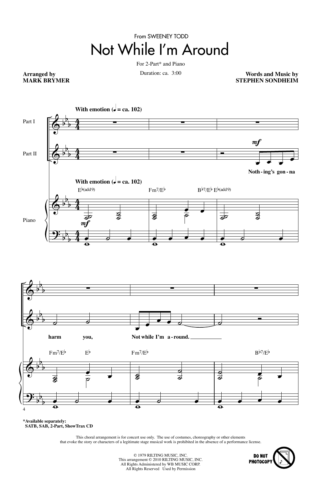Download Stephen Sondheim Not While I'm Around (from Sweeney Todd) (arr. Mark Brymer) Sheet Music and learn how to play SATB Choir PDF digital score in minutes