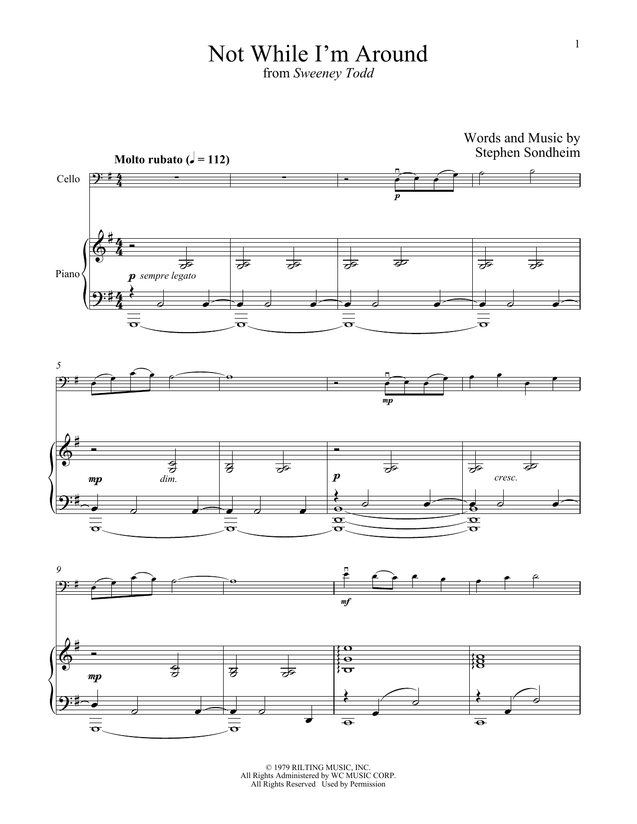 Download Stephen Sondheim Not While I'm Around (from Sweeney Todd) Sheet Music and learn how to play Trumpet and Piano PDF digital score in minutes