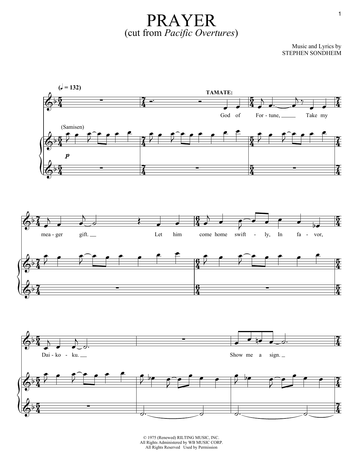 Download Stephen Sondheim Prayers Sheet Music and learn how to play Piano & Vocal PDF digital score in minutes