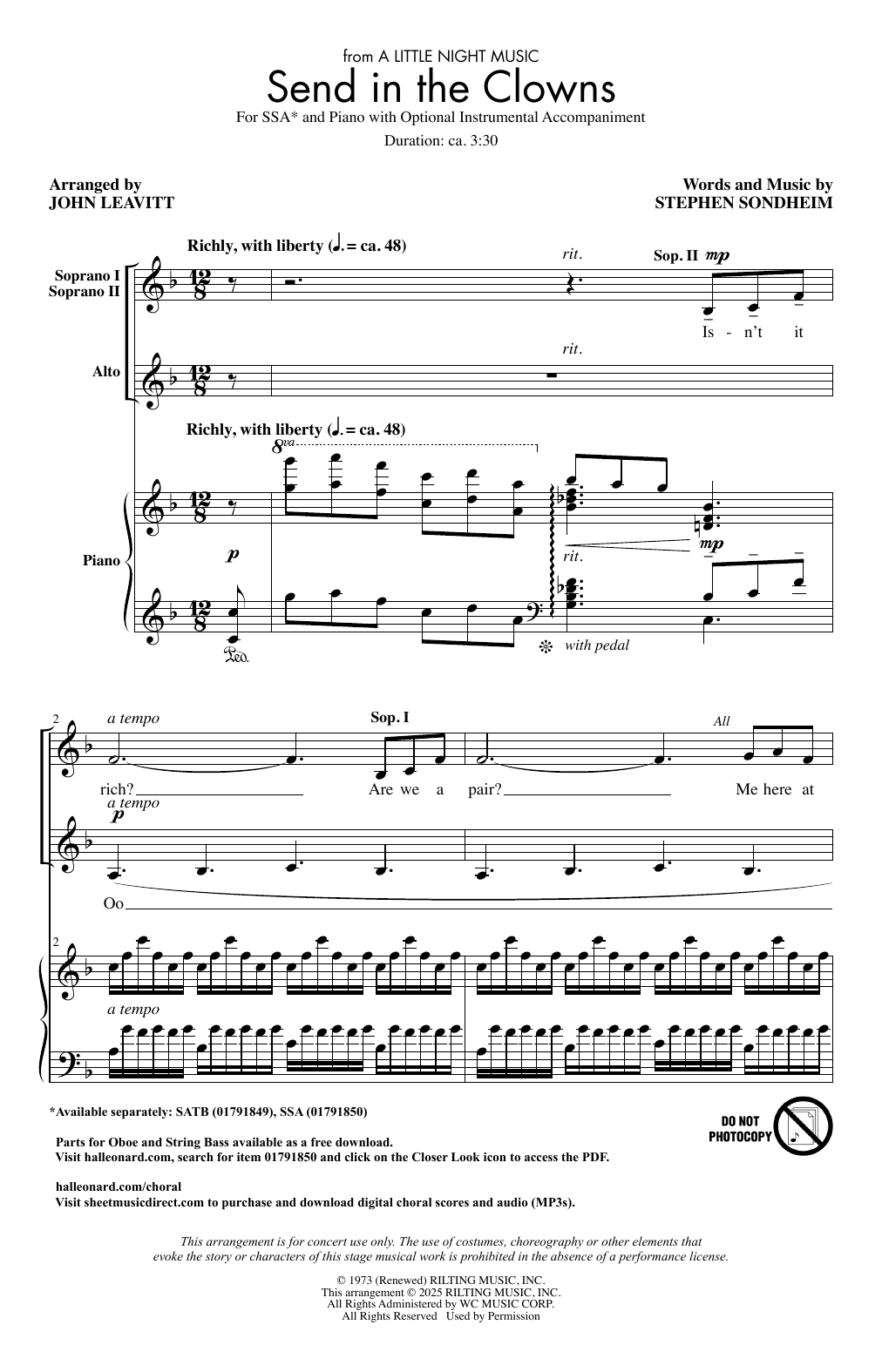 Download Stephen Sondheim Send In The Clowns (arr. John Leavitt) Sheet Music and learn how to play SATB Choir PDF digital score in minutes