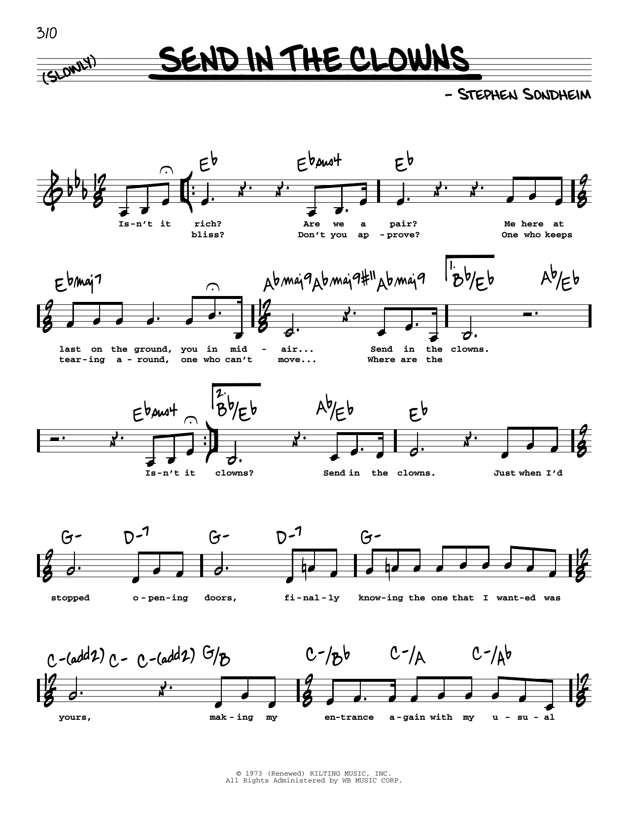 Download Stephen Sondheim Send In The Clowns (from A Little Night Music) (Low Voice) Sheet Music and learn how to play Real Book – Melody, Lyrics & Chords PDF digital score in minutes
