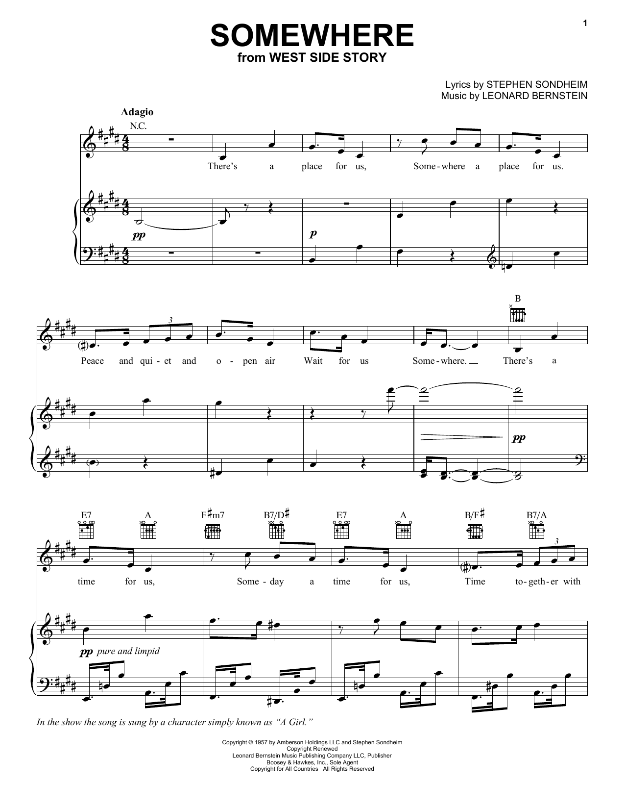 Download Stephen Sondheim Somewhere Sheet Music and learn how to play Vocal Pro + Piano/Guitar PDF digital score in minutes