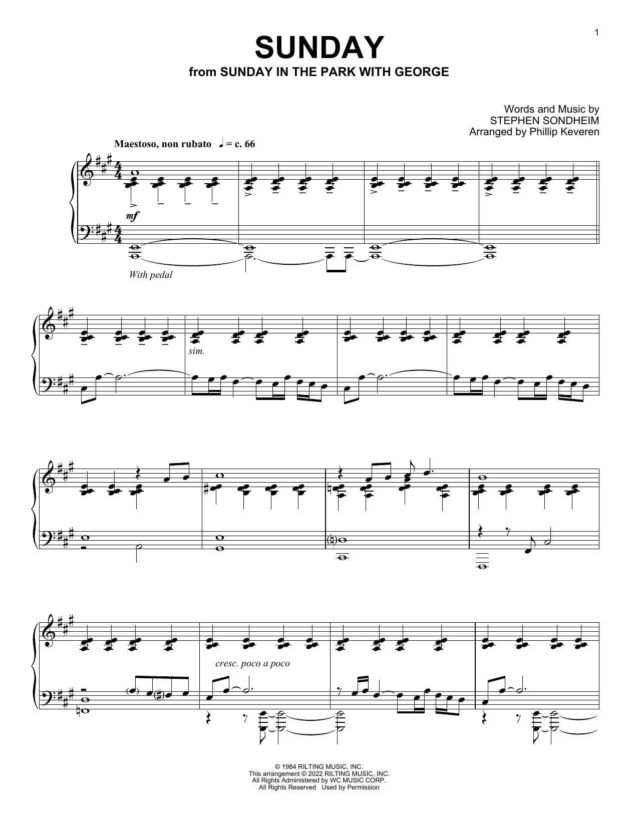 Download Stephen Sondheim Sunday (from Sunday In The Park With George) (arr. Phillip Keveren) Sheet Music and learn how to play Piano Solo PDF digital score in minutes