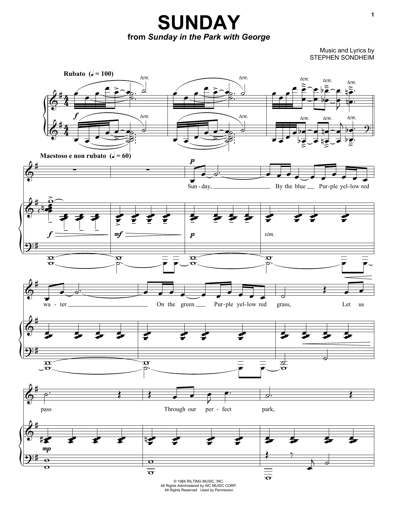 Download Stephen Sondheim Sunday Sheet Music and learn how to play Easy Piano PDF digital score in minutes