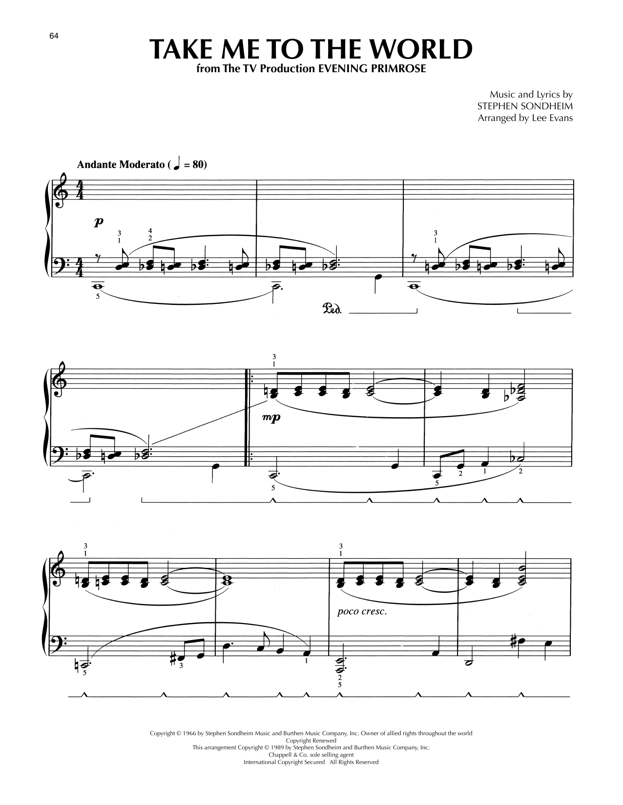 Download Stephen Sondheim Take Me To The World (from Evening Primrose) (arr. Lee Evans) Sheet Music and learn how to play Piano Solo PDF digital score in minutes