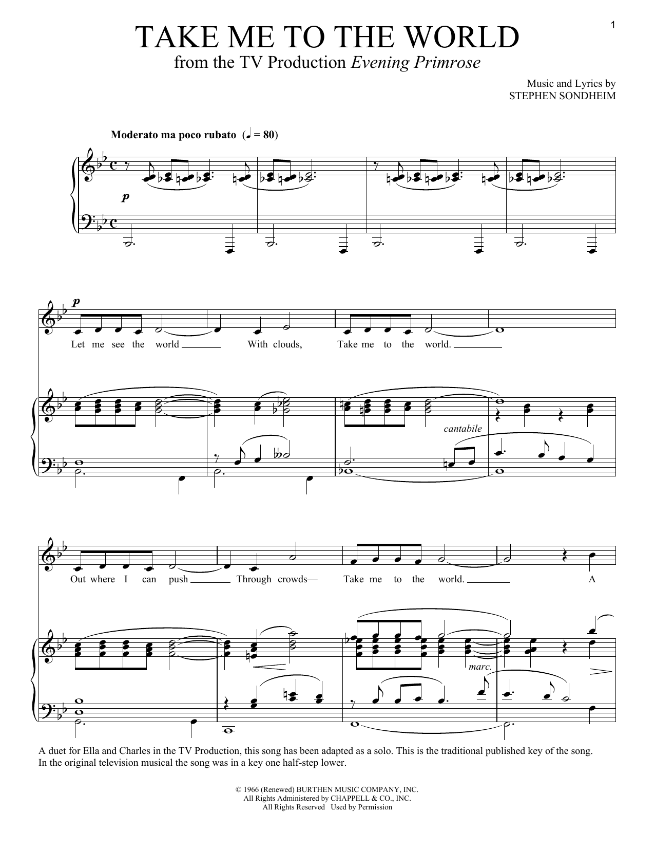 Download Stephen Sondheim Take Me To The World Sheet Music and learn how to play Vocal Duet PDF digital score in minutes