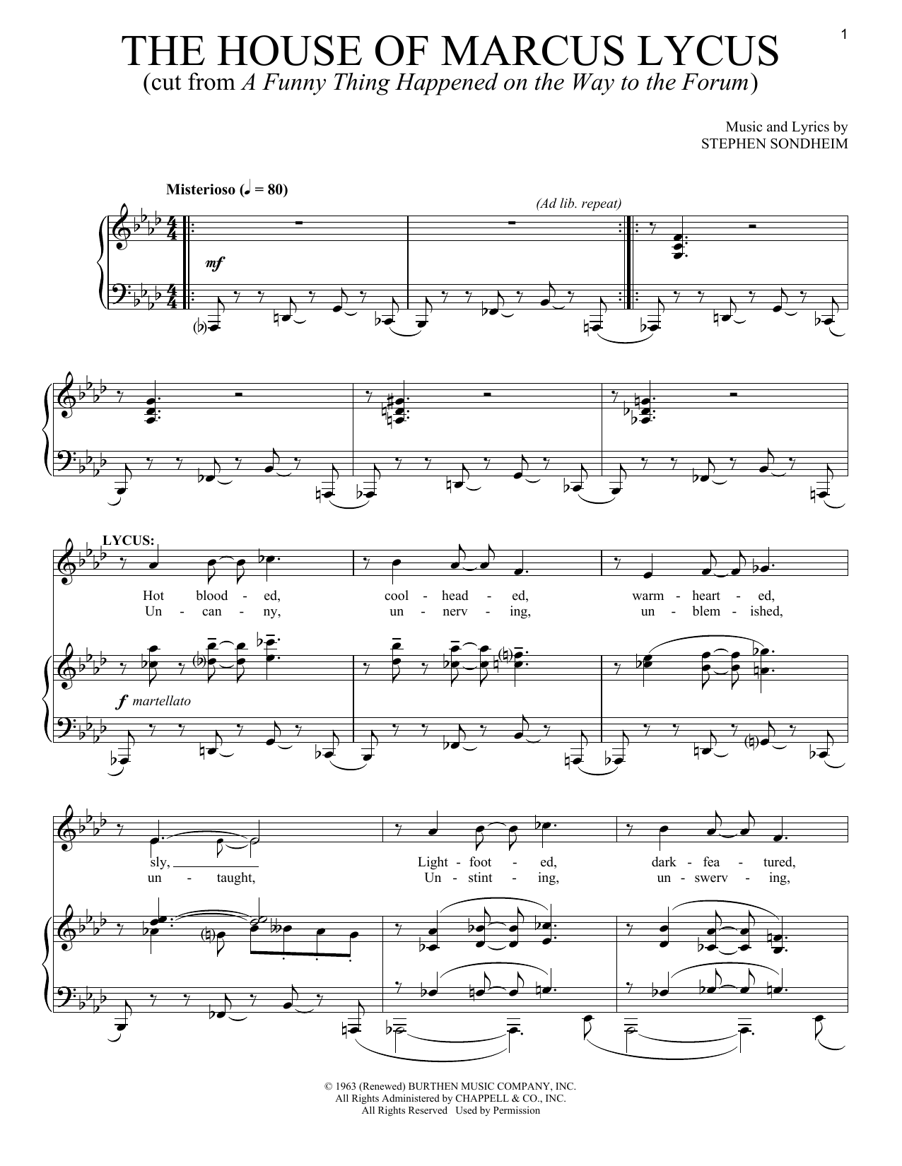 Download Stephen Sondheim The House Of Marcus Lycus Sheet Music and learn how to play Piano & Vocal PDF digital score in minutes