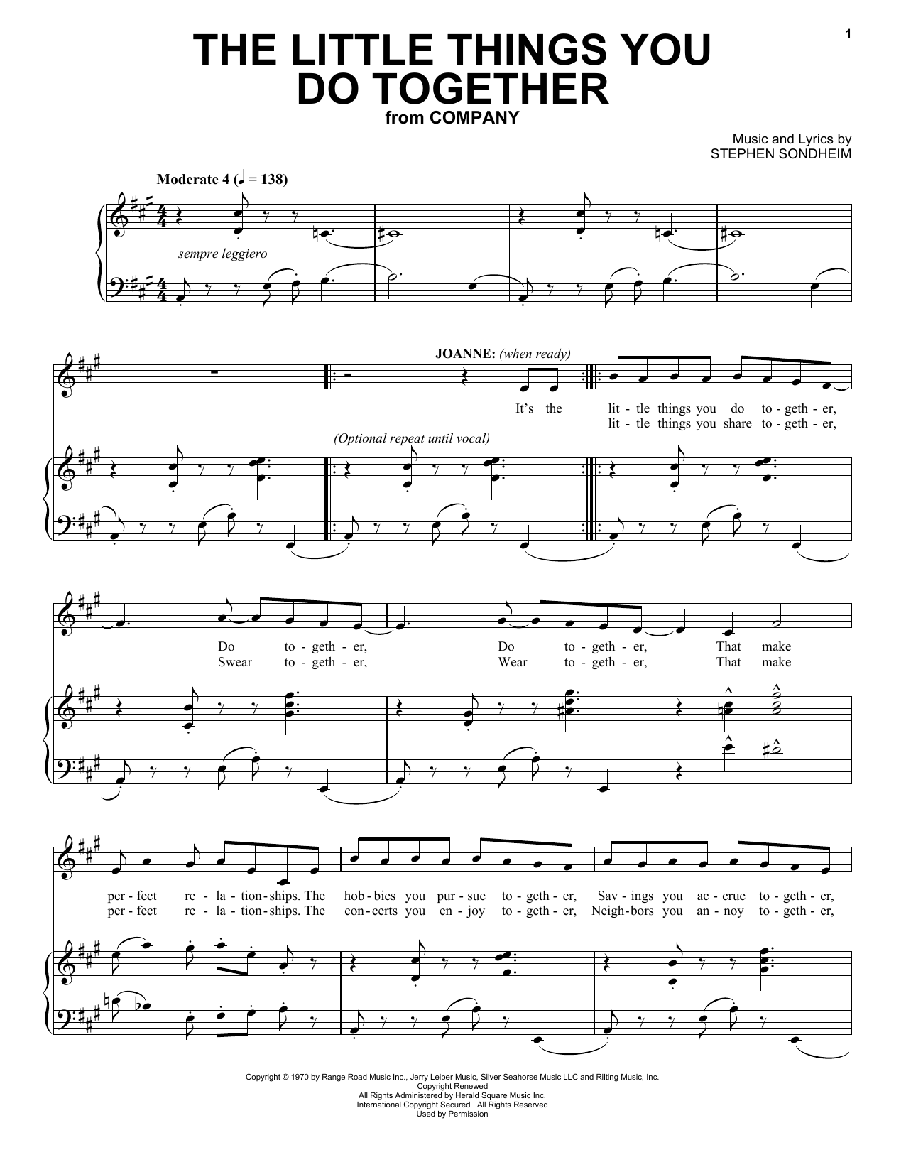 Download Stephen Sondheim The Little Things You Do Together Sheet Music and learn how to play Piano, Vocal & Guitar (Right-Hand Melody) PDF digital score in minutes
