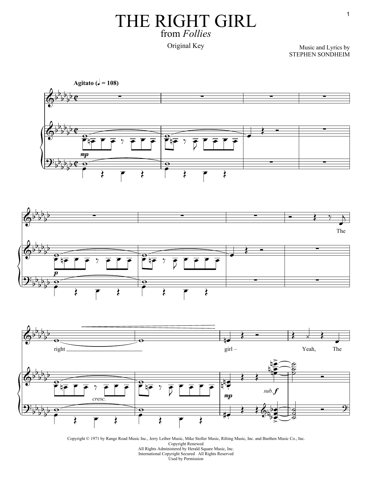 Download Stephen Sondheim The Right Girl Sheet Music and learn how to play Piano & Vocal PDF digital score in minutes