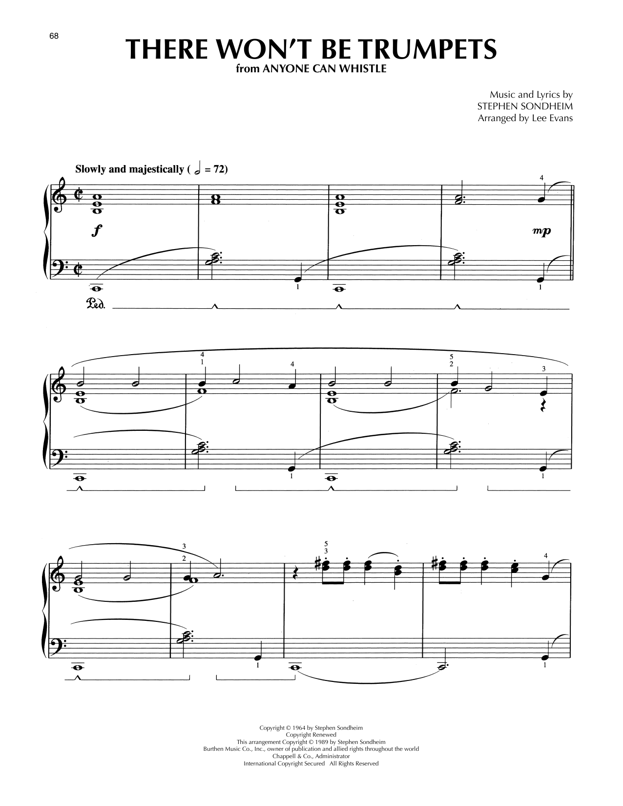 Download Stephen Sondheim There Won't Be Trumpets (from Anyone Can Whistle) (arr. Lee Evans) Sheet Music and learn how to play Piano Solo PDF digital score in minutes