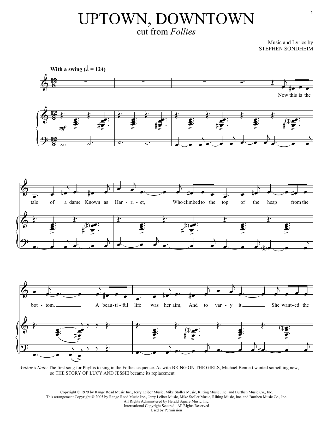 Download Stephen Sondheim Uptown, Downtown Sheet Music and learn how to play Piano & Vocal PDF digital score in minutes