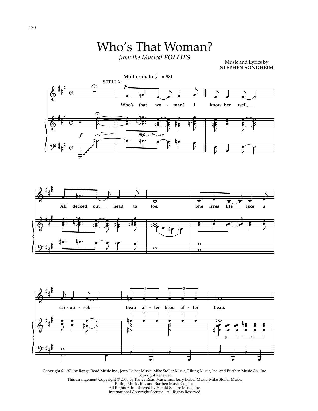 Download Stephen Sondheim Who's That Woman? (from Follies) Sheet Music and learn how to play Piano & Vocal PDF digital score in minutes
