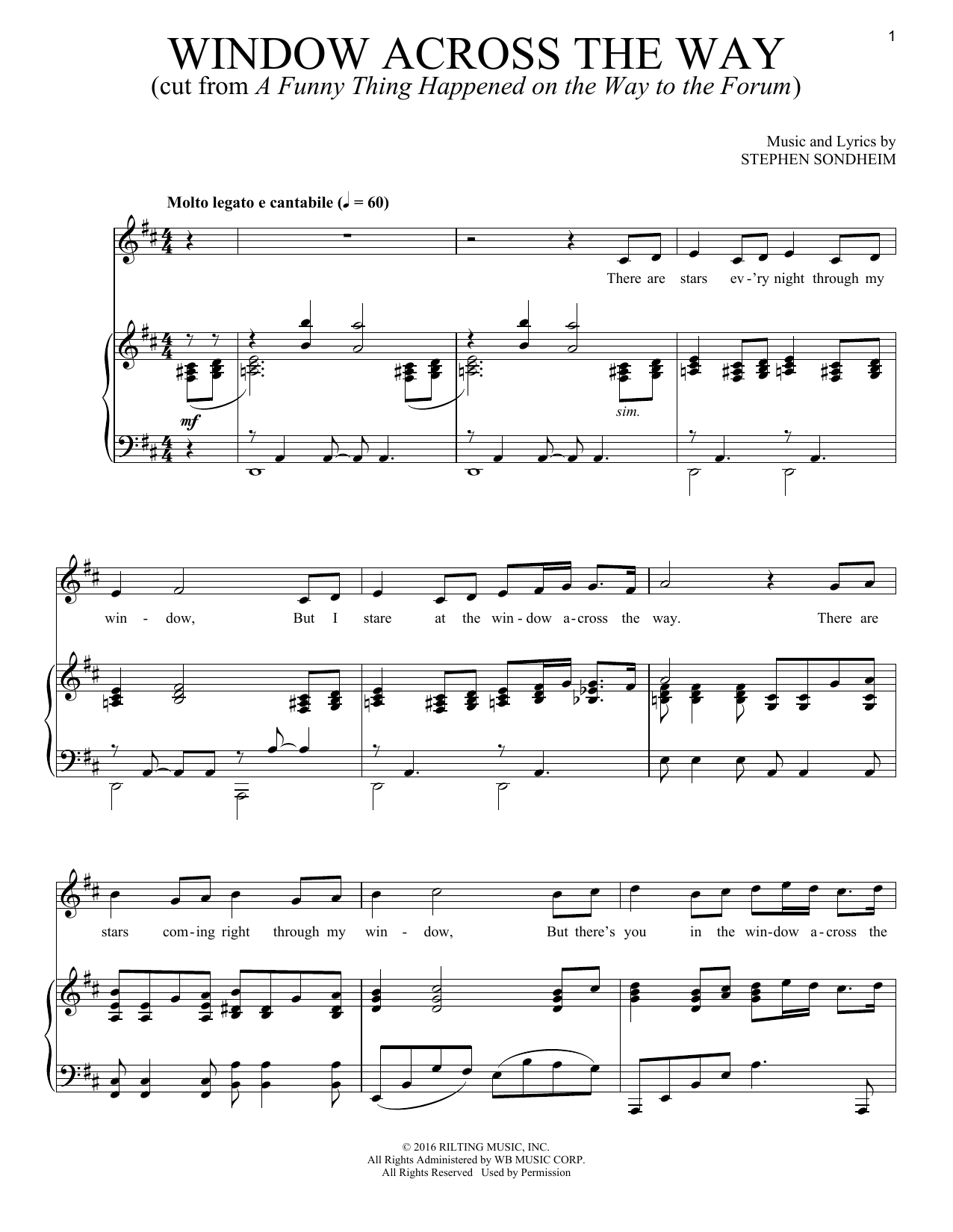 Download Stephen Sondheim Window Across The Way Sheet Music and learn how to play Piano & Vocal PDF digital score in minutes