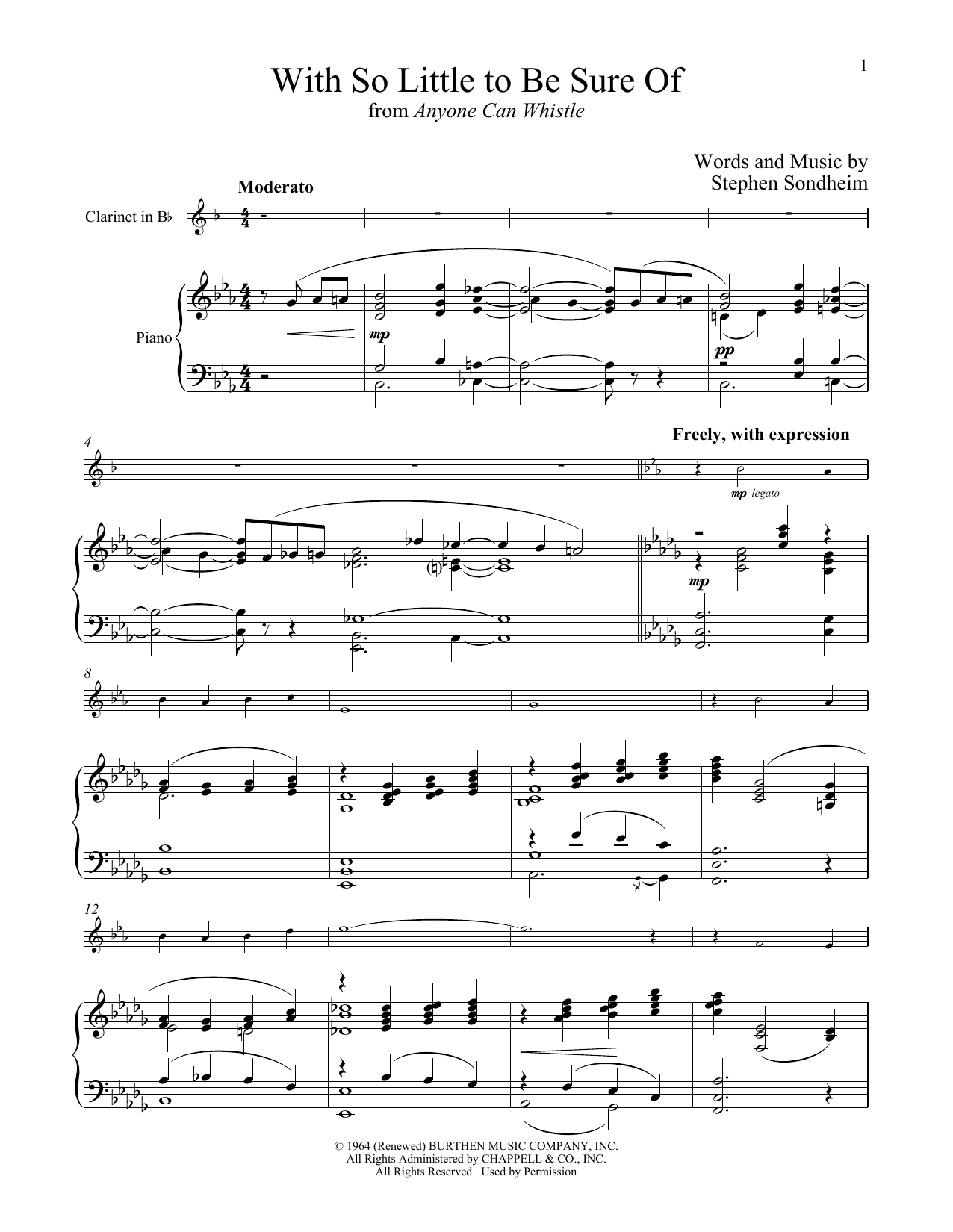 Download Stephen Sondheim With So Little To Be Sure Of (from Anyone Can Whistle) Sheet Music and learn how to play Clarinet and Piano PDF digital score in minutes
