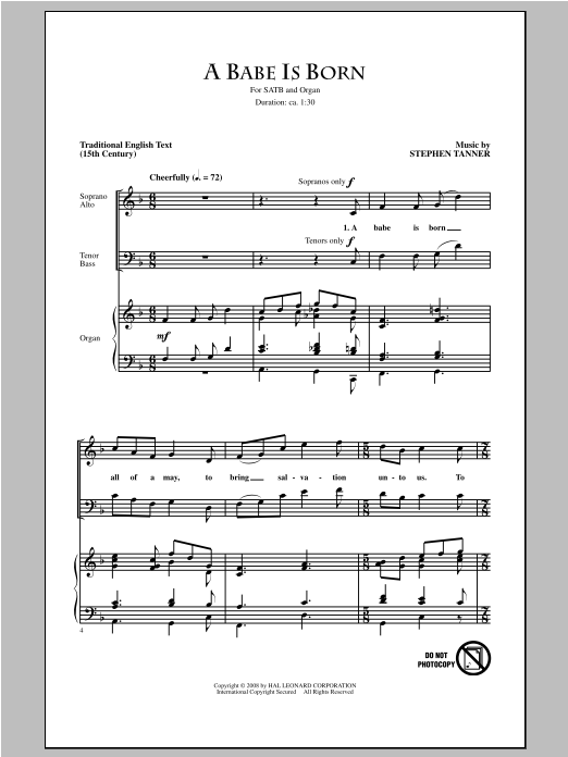 Download Stephen Tanner A Babe Is Born Sheet Music and learn how to play SATB PDF digital score in minutes