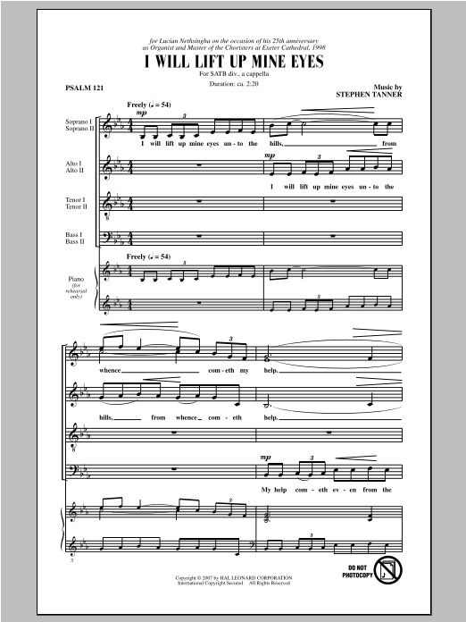 Download Stephen Tanner I Will Lift Up Mine Eyes Sheet Music and learn how to play SATB PDF digital score in minutes